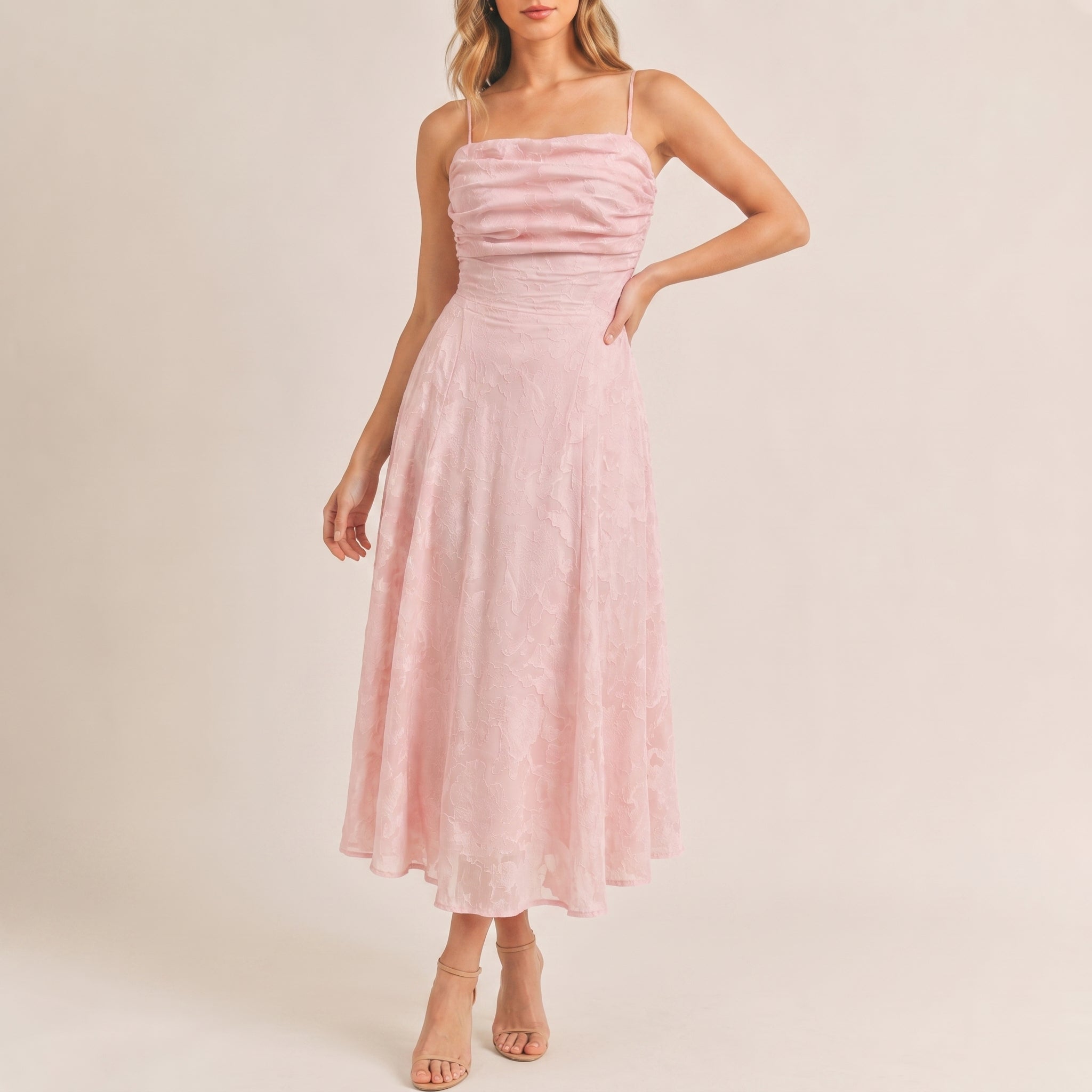 Georgia – Women's Floral Ruched Bodice Evening Maxi Dress - Dresses - Pink - Parker&Brooks