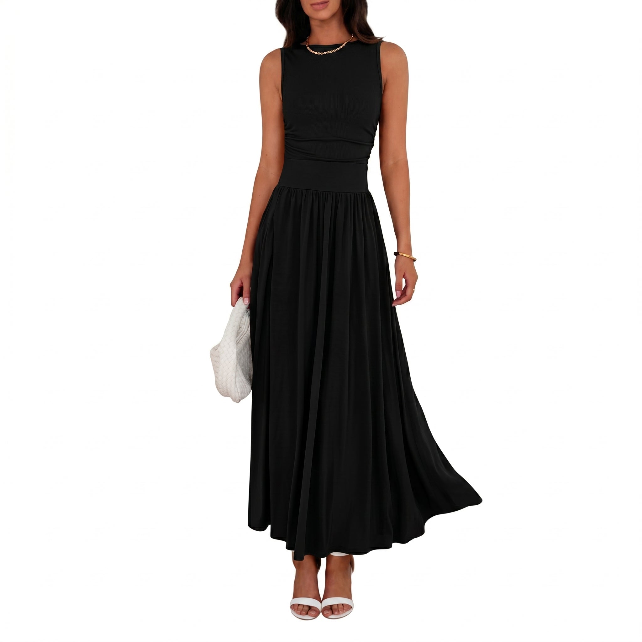 Georgia - Women's Semi-Formal Pleated Maxi Dress - Maxi Dress - Black - Parker&Brooks
