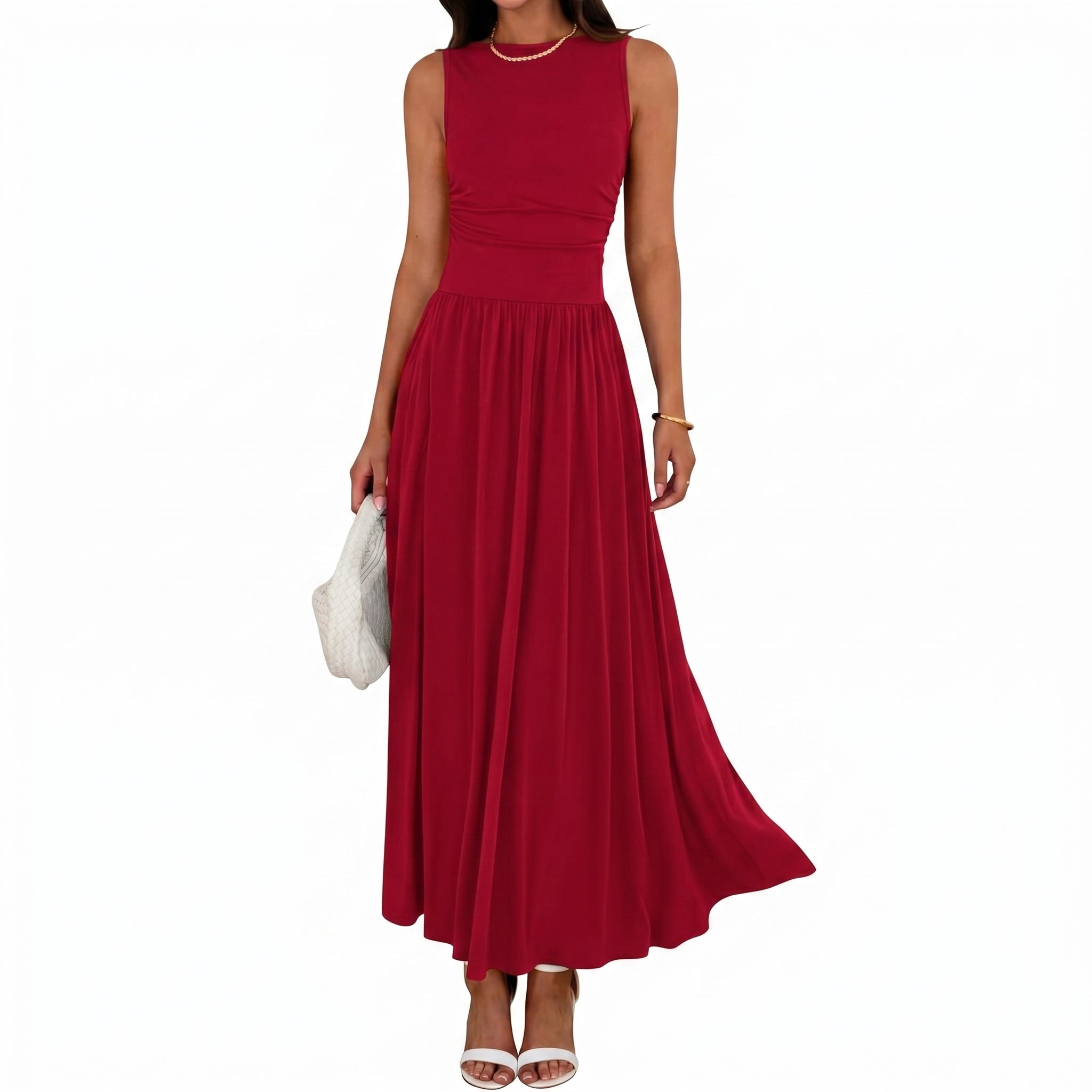 Georgia - Women's Semi-Formal Pleated Maxi Dress - Maxi Dress - Red - Parker&Brooks