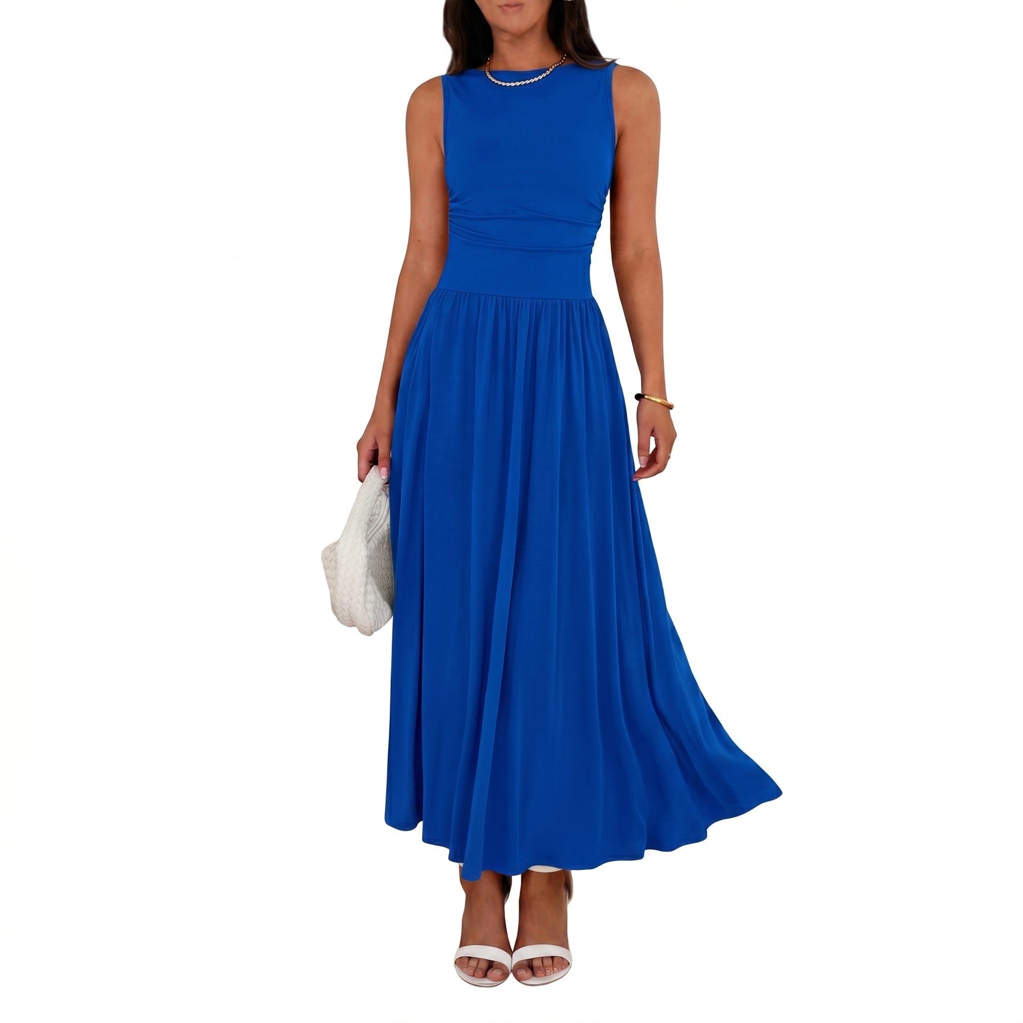 Georgia - Women's Semi-Formal Pleated Maxi Dress - Maxi Dress - Blue - Parker&Brooks