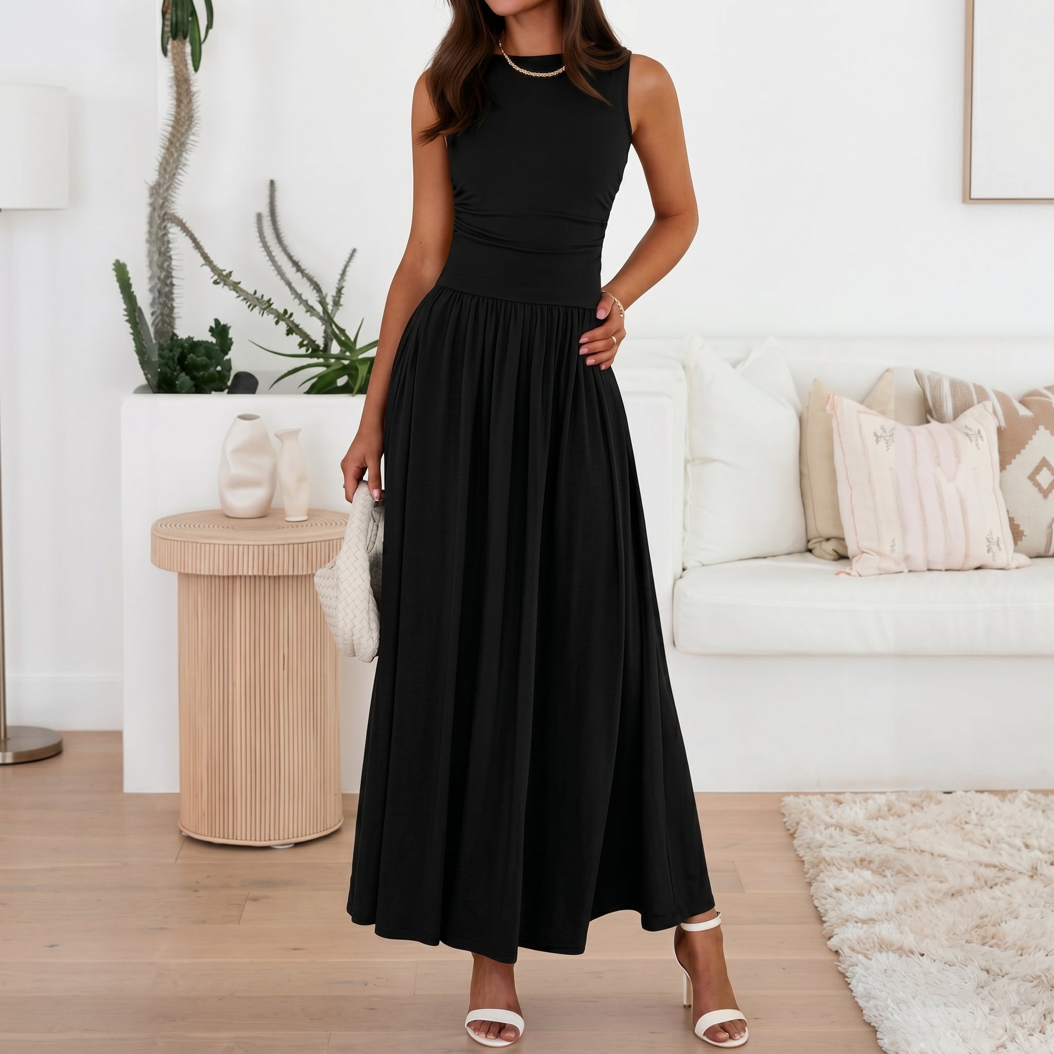 Georgia - Women's Semi-Formal Pleated Maxi Dress - Maxi Dress - Black - Parker&Brooks