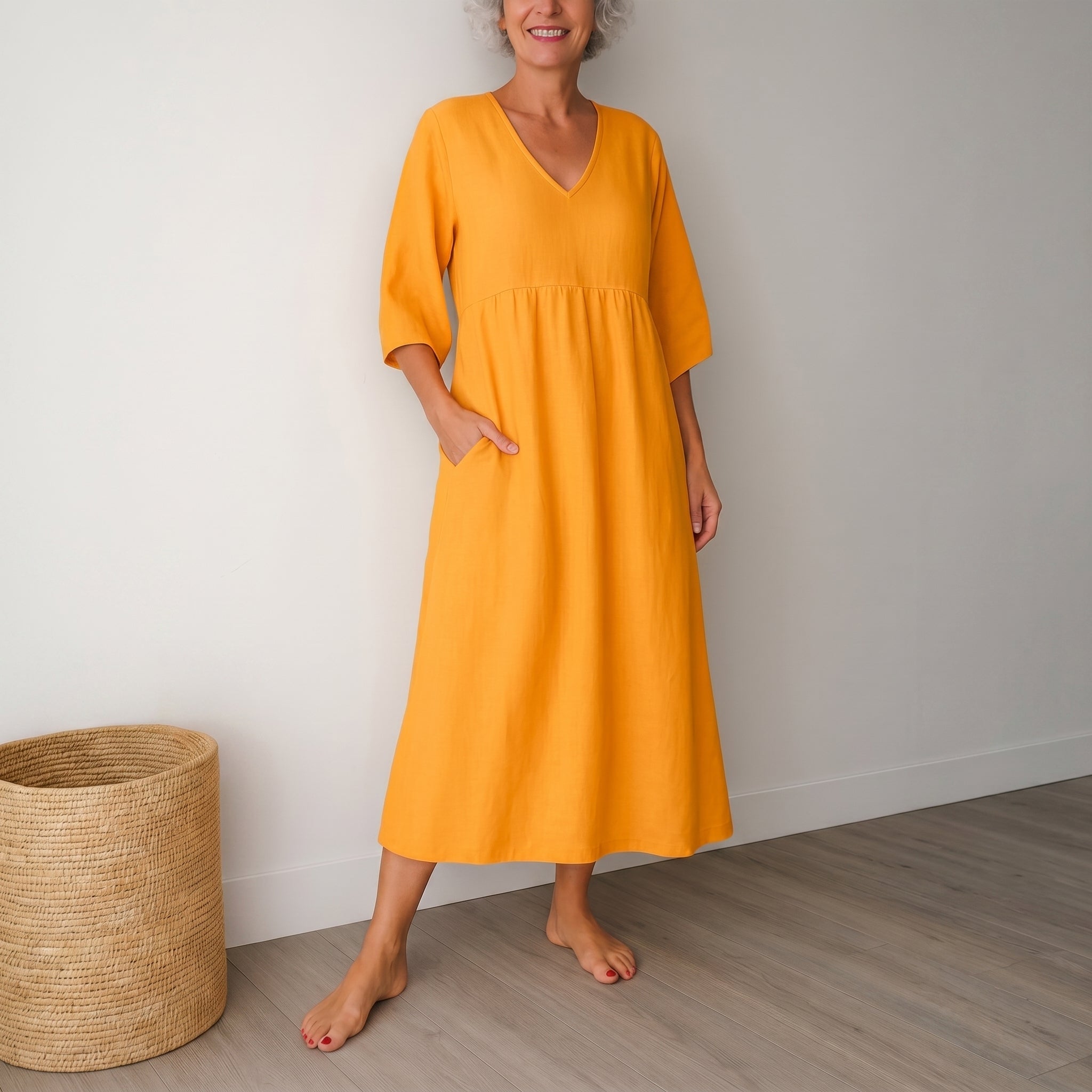 Georgia - Women's Summer Puff Sleeve Maxi Dress - Maxi Dress - Orange - Parker&Brooks