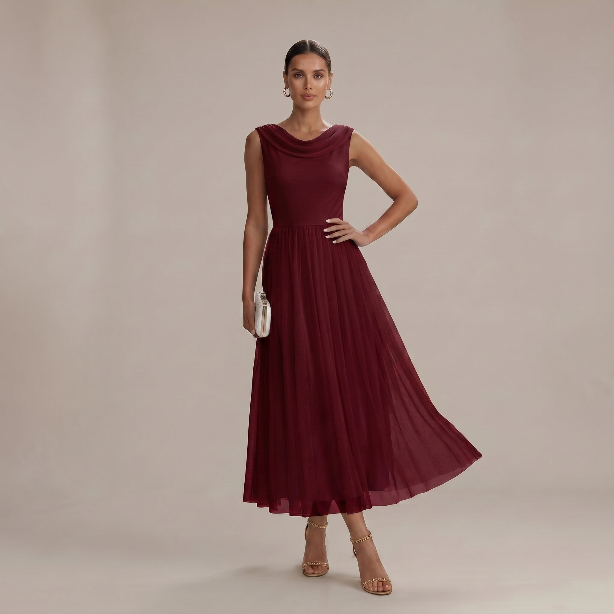 Georgia - Women's Wedding Guest Pleated Midi Dress - Midi Dress - Red - Parker&Brooks