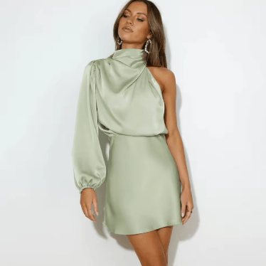 Grace – Elegant Satin Evening Dress in Asymmetrical Design