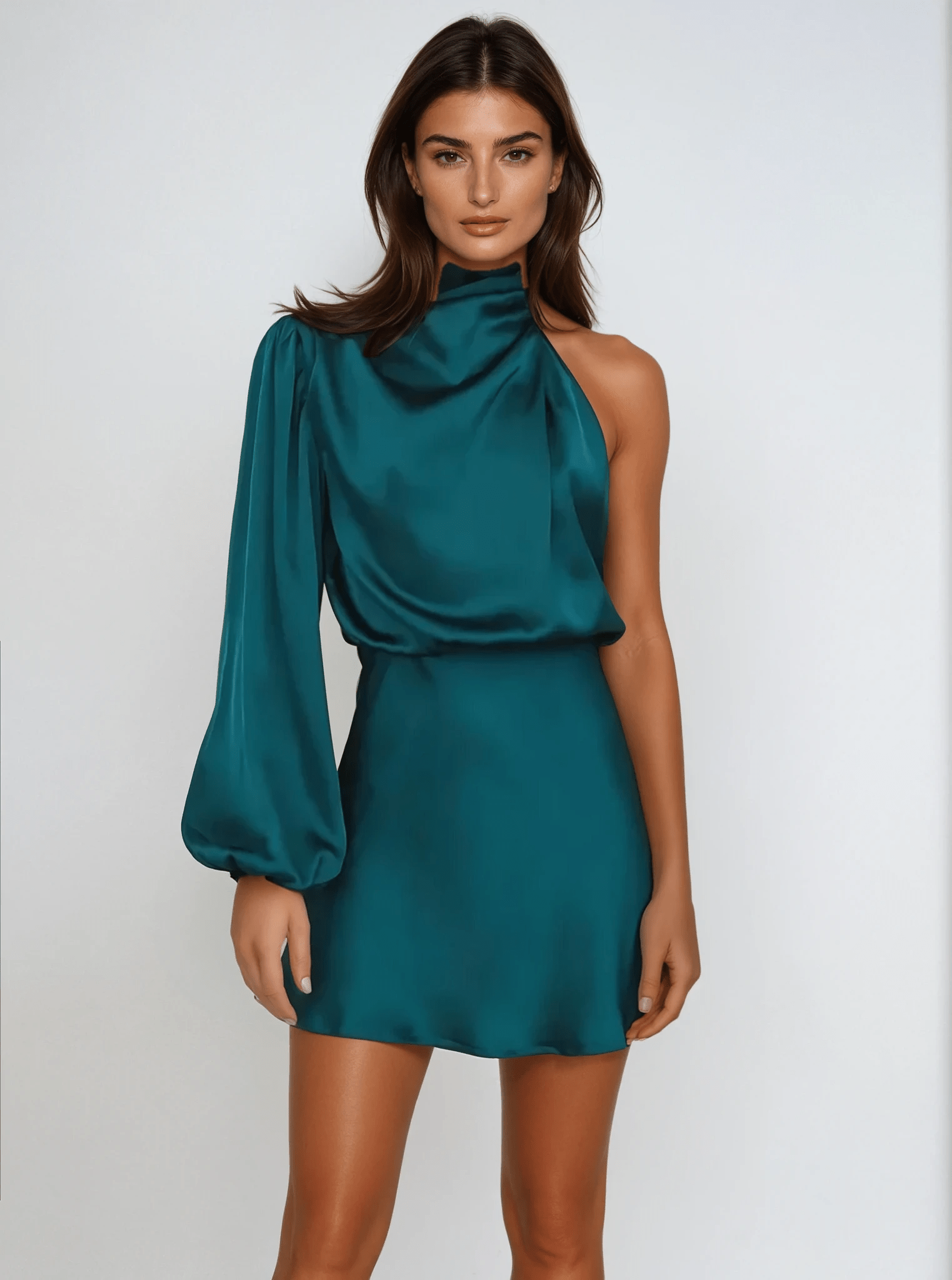 Grace – Elegant Satin Evening Dress in Asymmetrical Design