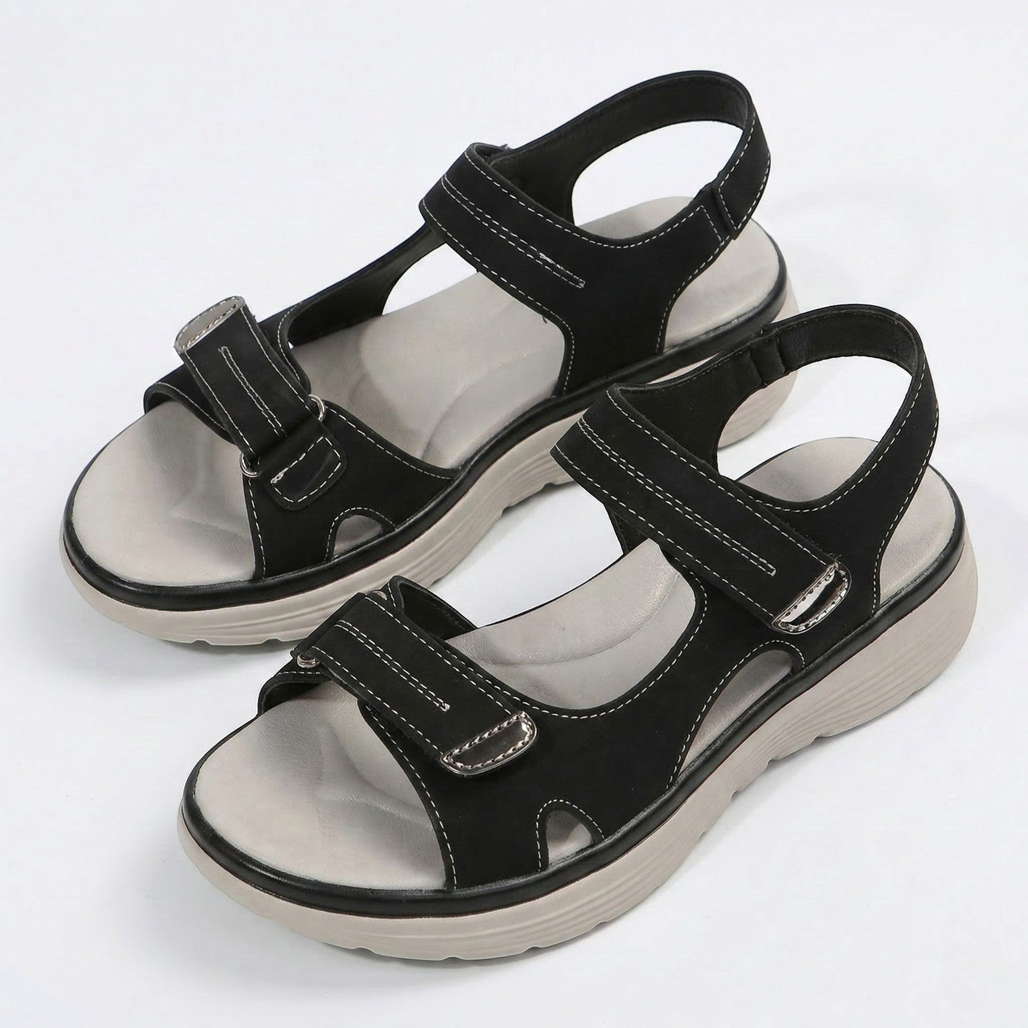 Grace - Women's Orthopedic Velcro Strap Sandals - Sandal - Black - Parker&Brooks