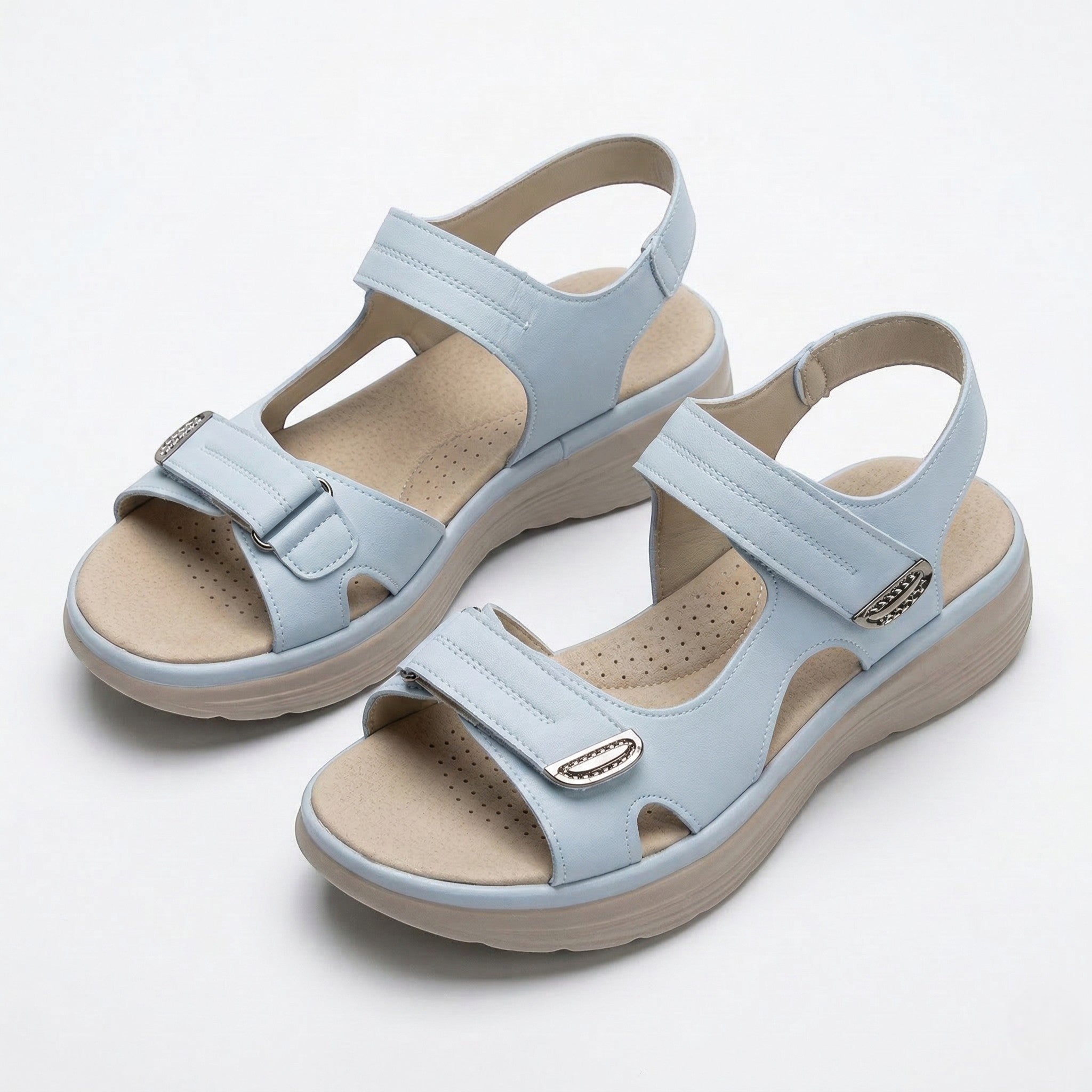 Grace - Women's Orthopedic Velcro Strap Sandals - Sandal - Light Blue - Parker&Brooks