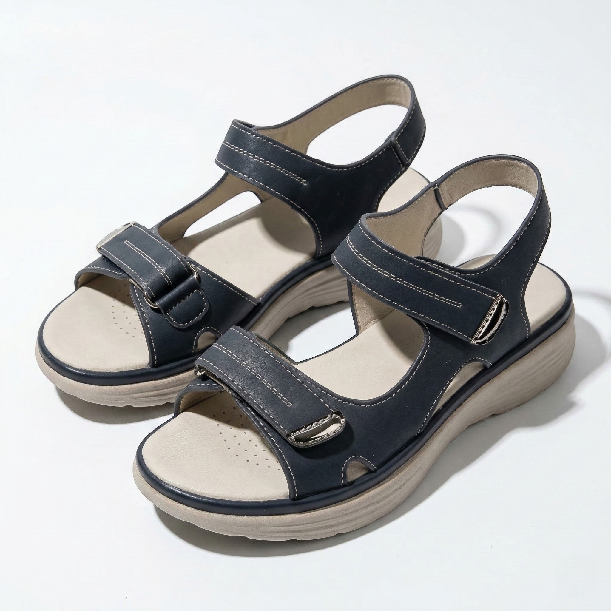 Grace - Women's Orthopedic Velcro Strap Sandals - Sandal - Blue - Parker&Brooks