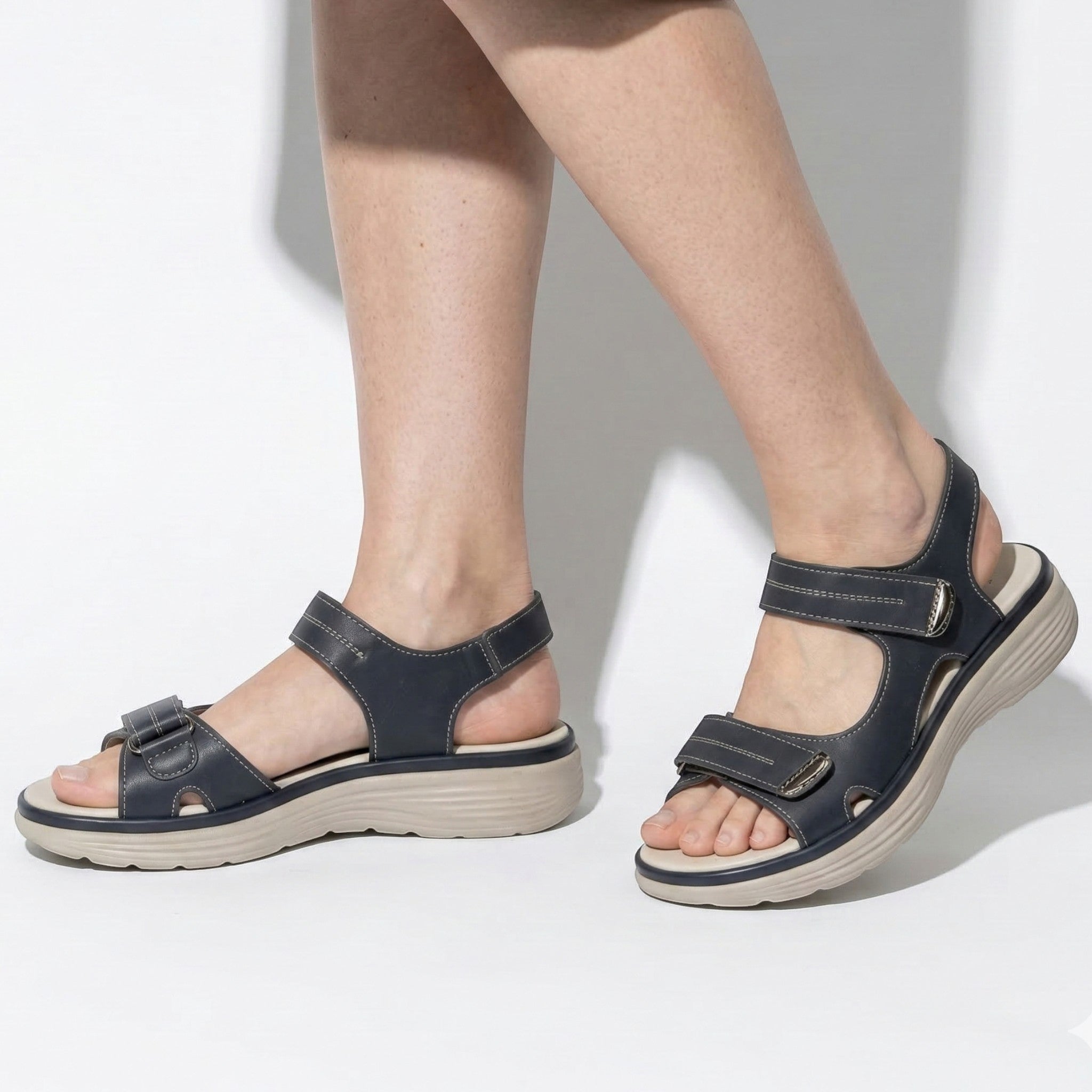 Grace - Women's Orthopedic Velcro Strap Sandals - Sandal - Blue - Parker&Brooks