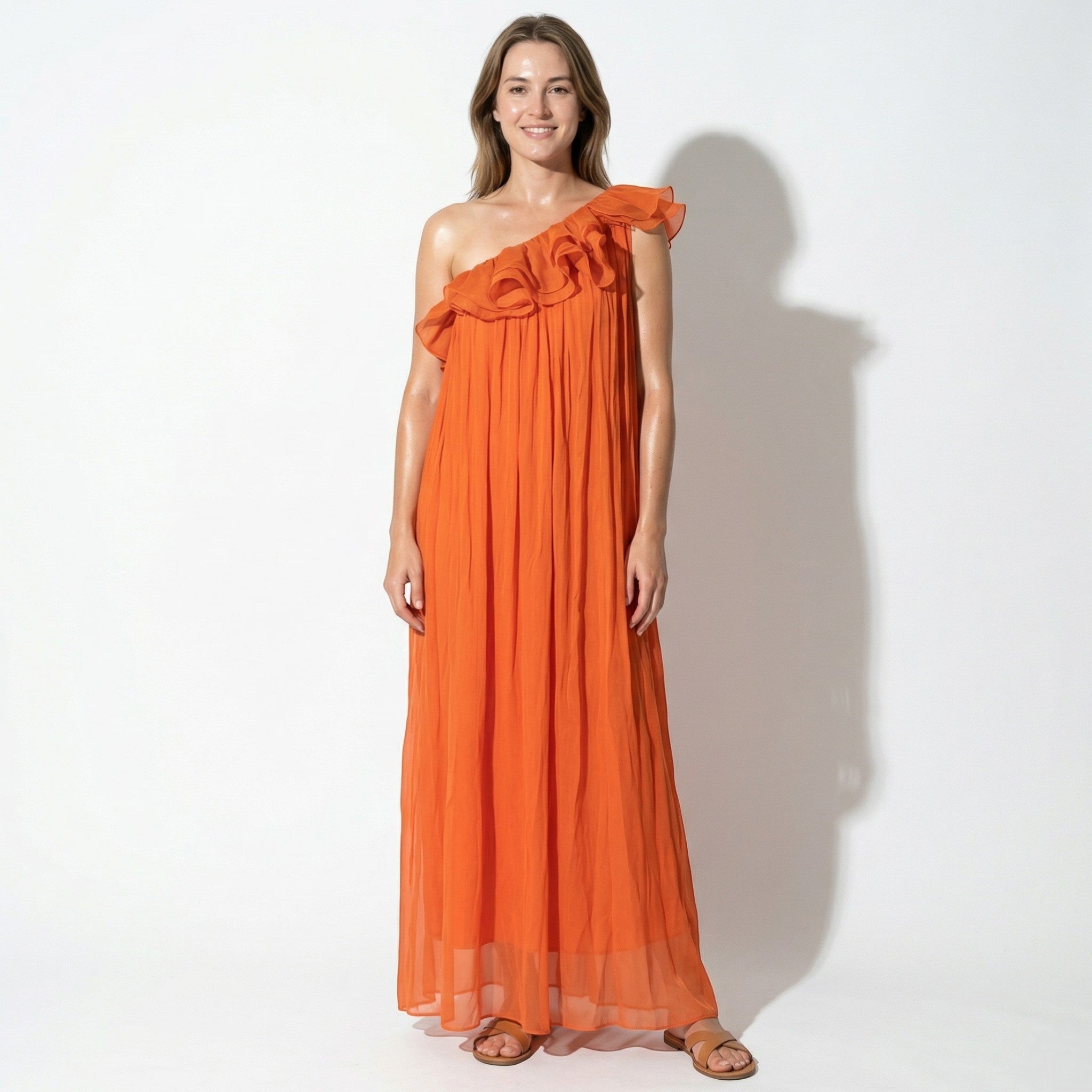 Grace - Women's Summer One - Shoulder Maxi Dress - Maxi Dress - Orange - Parker&Brooks