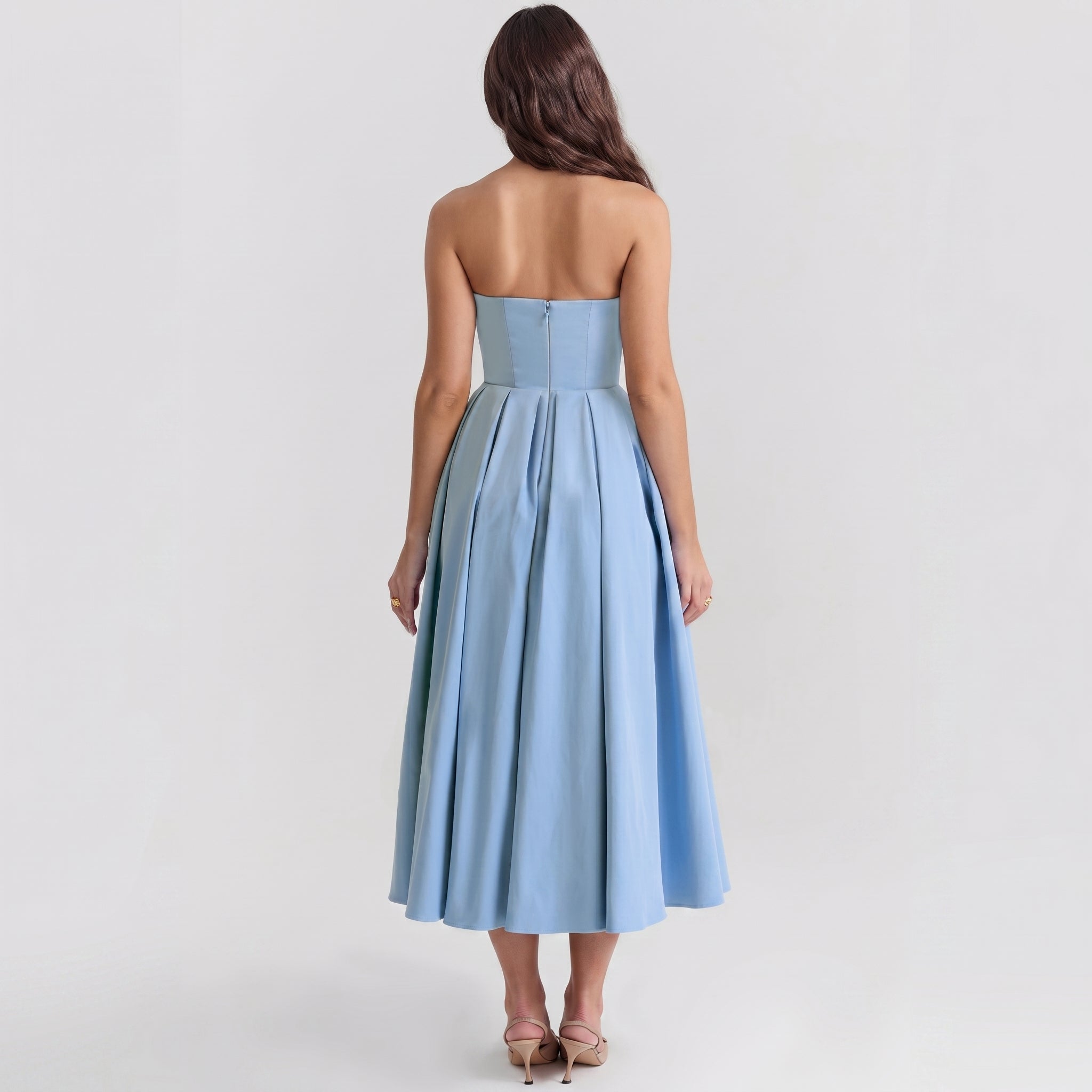 Grace - Women's Summer Strapless Corset Maxi Dress - Maxi Dress - Blue - Parker&Brooks