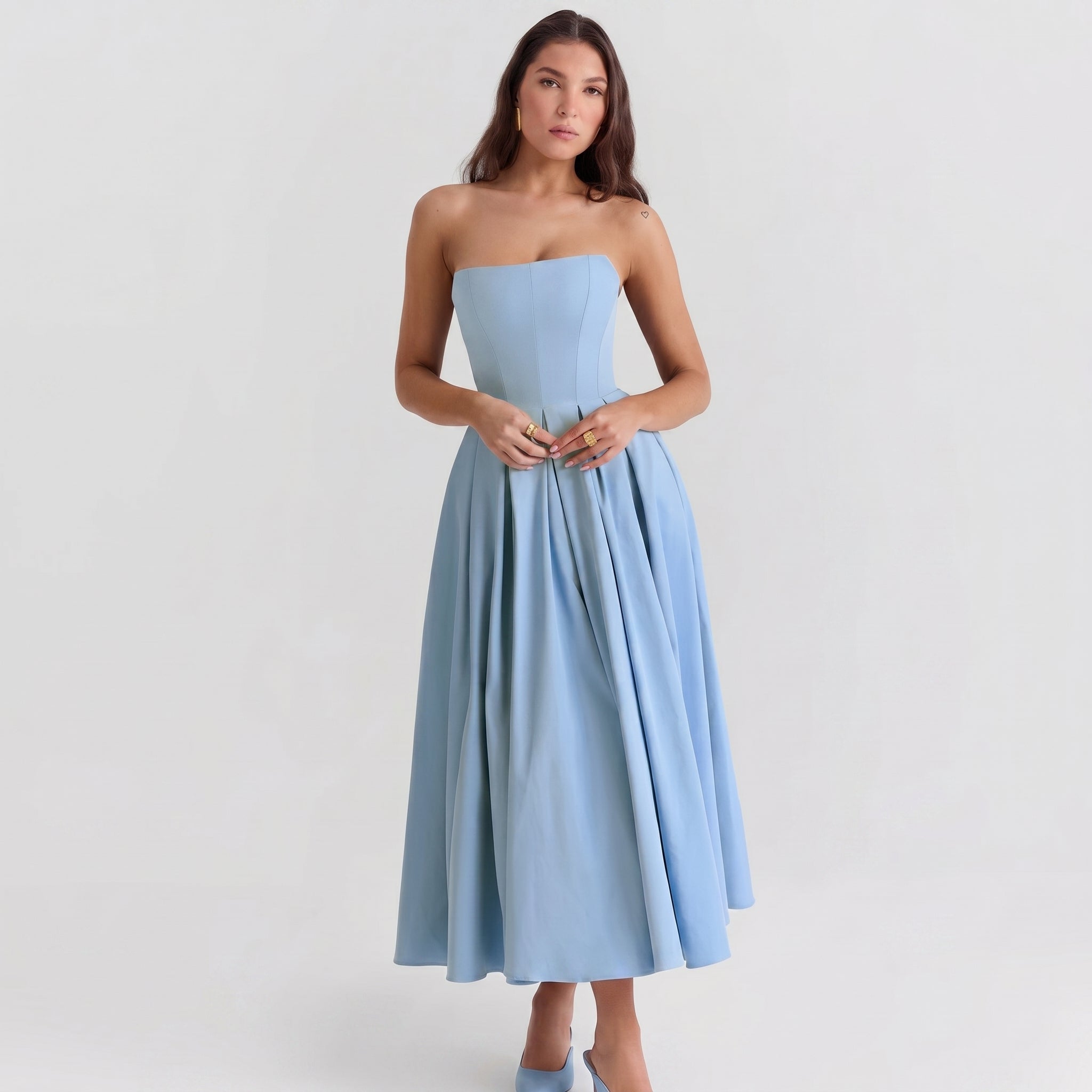 Grace - Women's Summer Strapless Corset Maxi Dress - Maxi Dress - Blue - Parker&Brooks