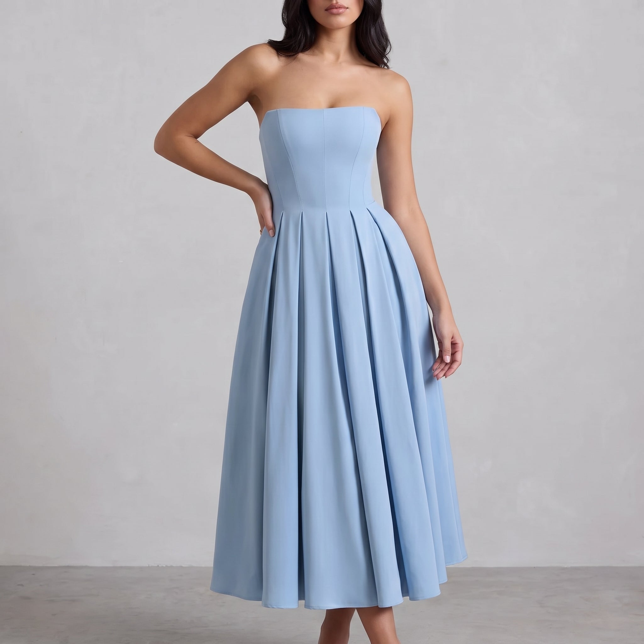 Grace - Women's Summer Strapless Corset Maxi Dress - Maxi Dress - Blue - Parker&Brooks