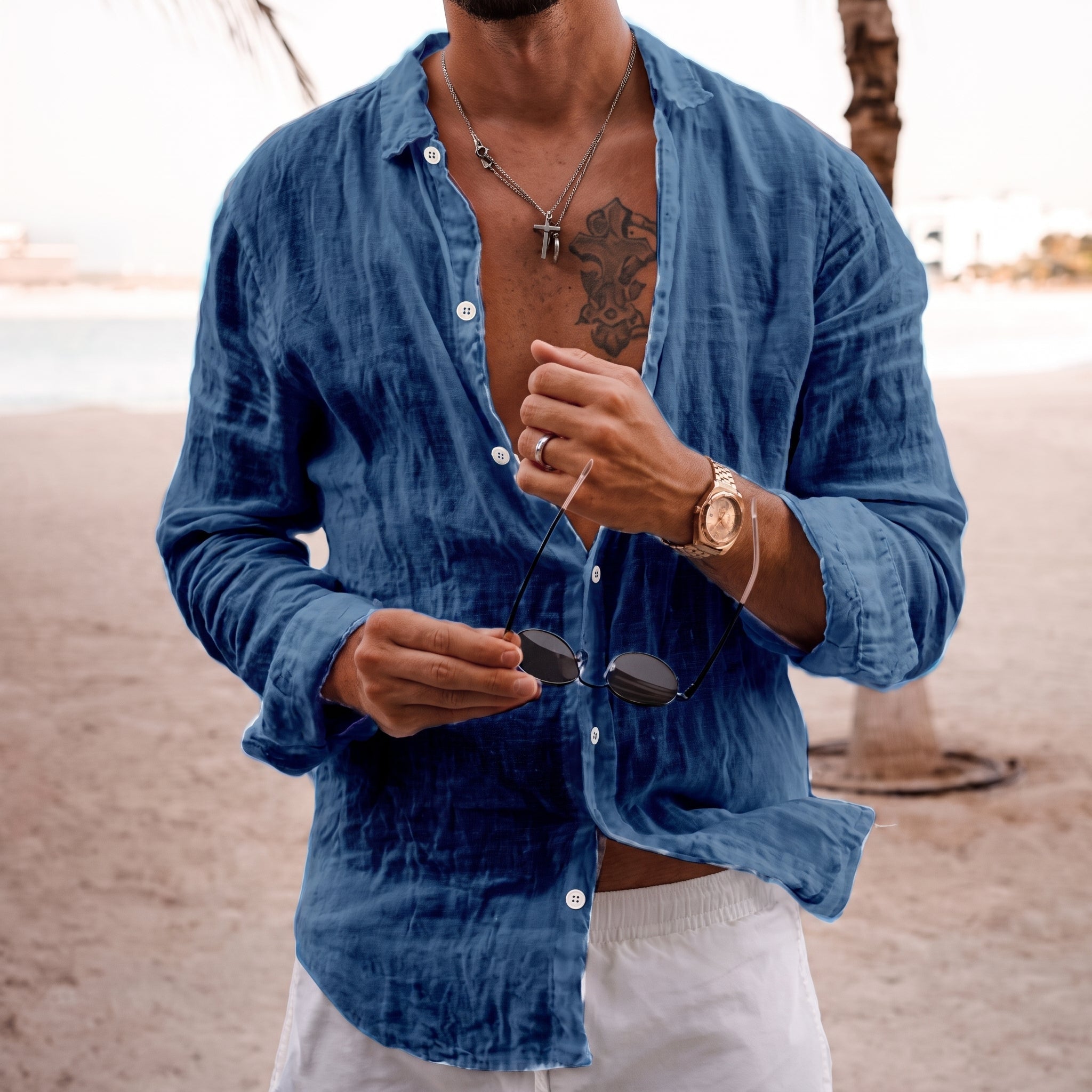 Hans – Men's Summer Loose Fit Long Sleeve Shirt - Shirts - Light Blue - Parker&Brooks