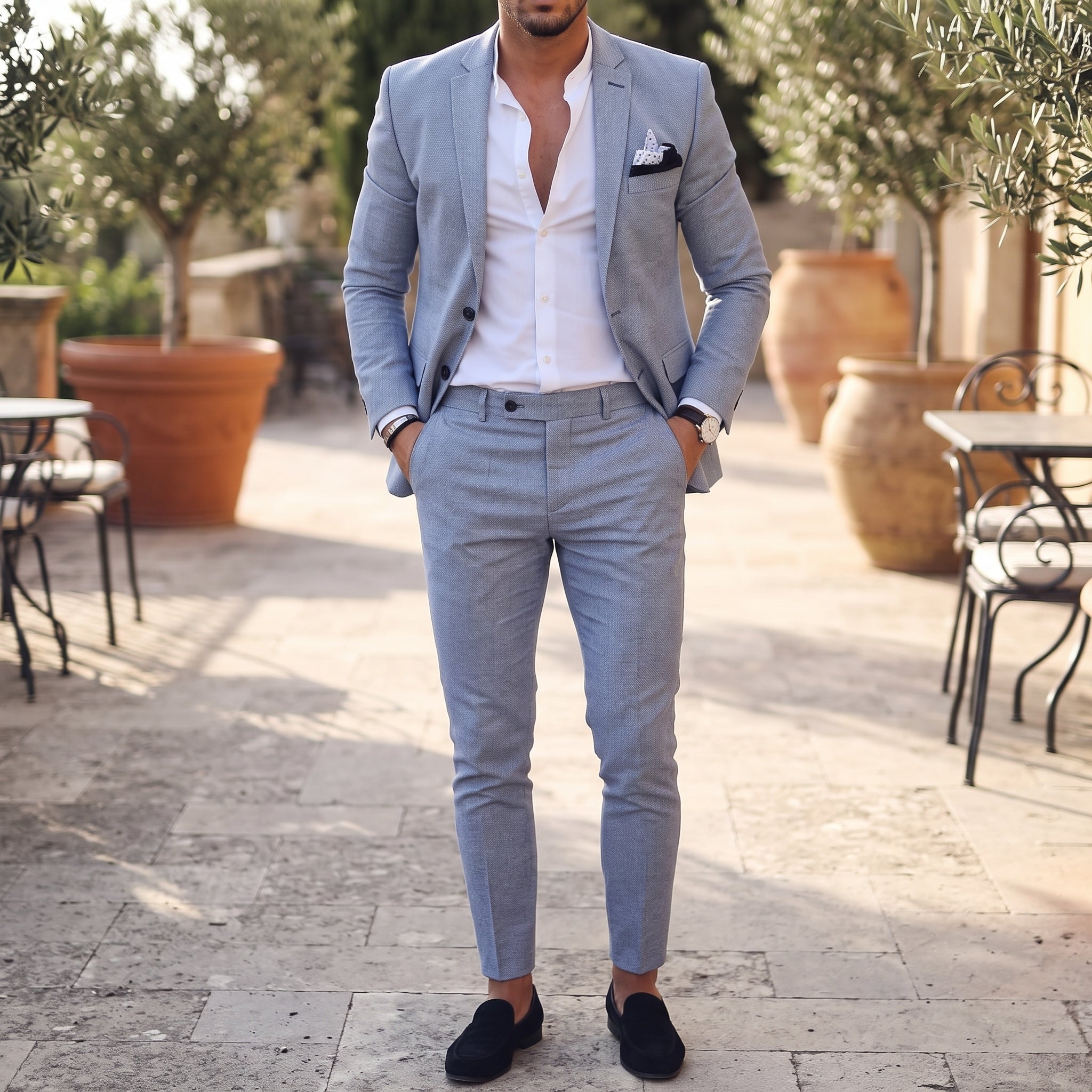 Hansel – Men's Single-Button Two-Piece Wedding Guest Suit - Suits - Light Blue - Parker&Brooks
