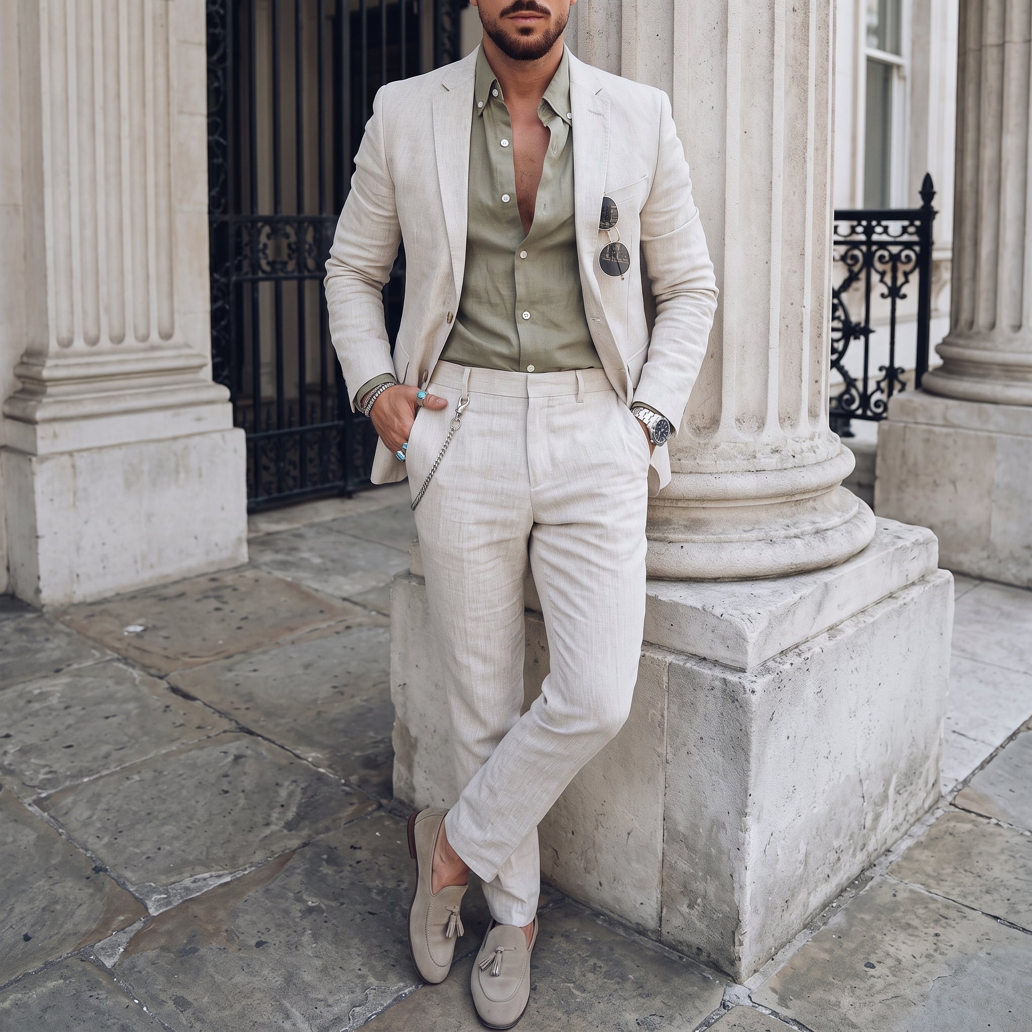 Hansel – Men's Single-Button Two-Piece Wedding Guest Suit - Suits - Beige - Parker&Brooks