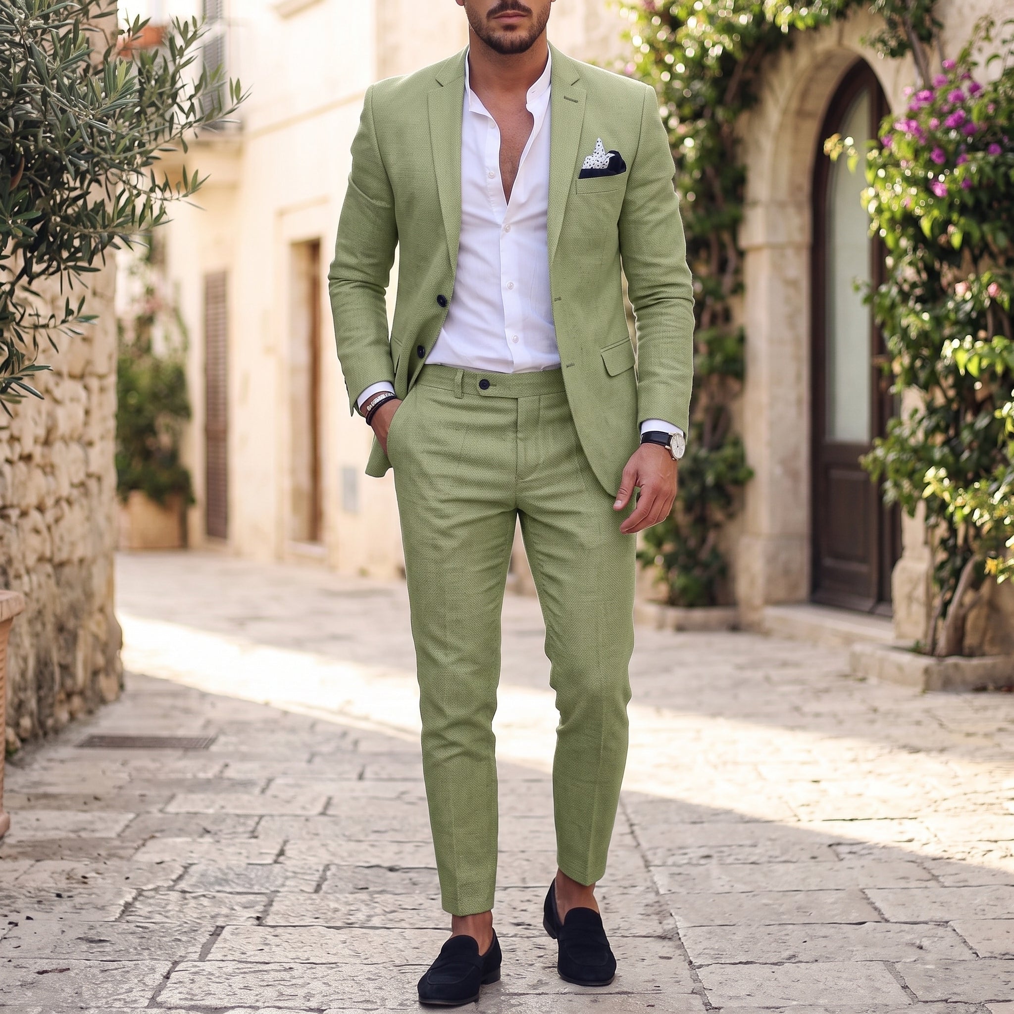 Hansel – Men's Single-Button Two-Piece Wedding Guest Suit - Suits - Light Green - Parker&Brooks