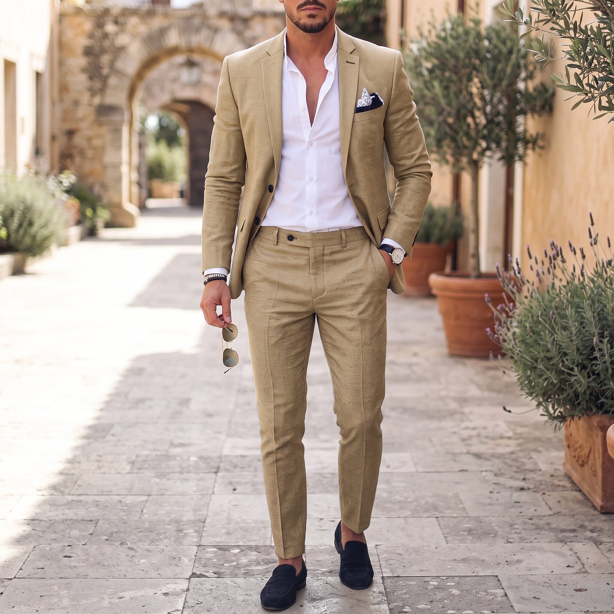Hansel – Men's Single-Button Two-Piece Wedding Guest Suit - Suits - Khaki - Parker&Brooks