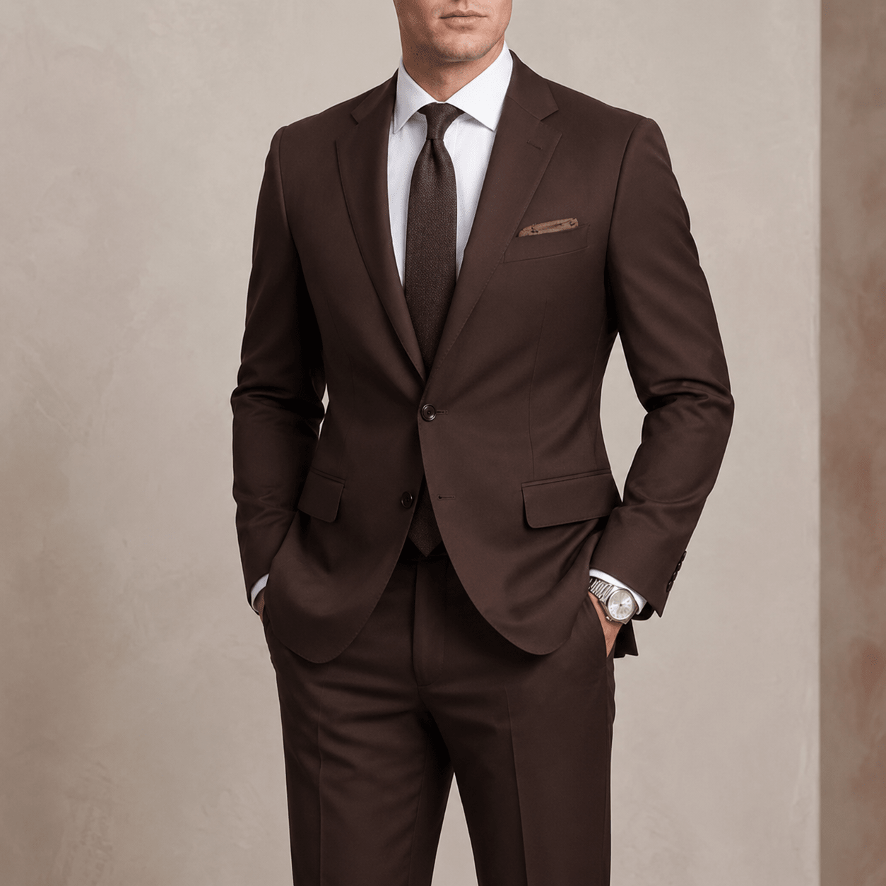 Hansel – Men's Tailored Fit Two-Piece Wedding Guest Suit - Suits - Brown - Parker&Brooks
