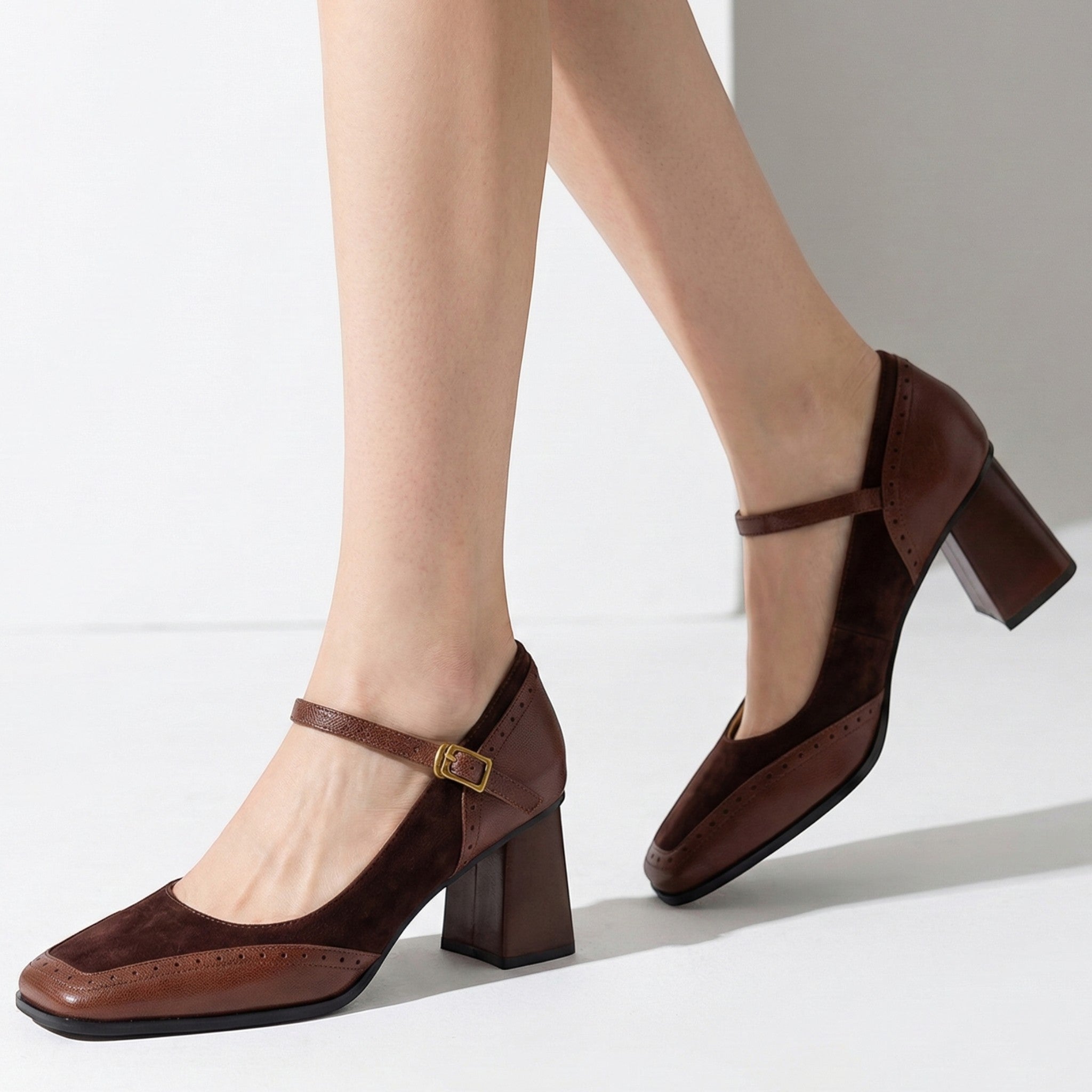 Harriet - Women's Mary Jane Block Heels - Sandal - Brown - Parker&Brooks
