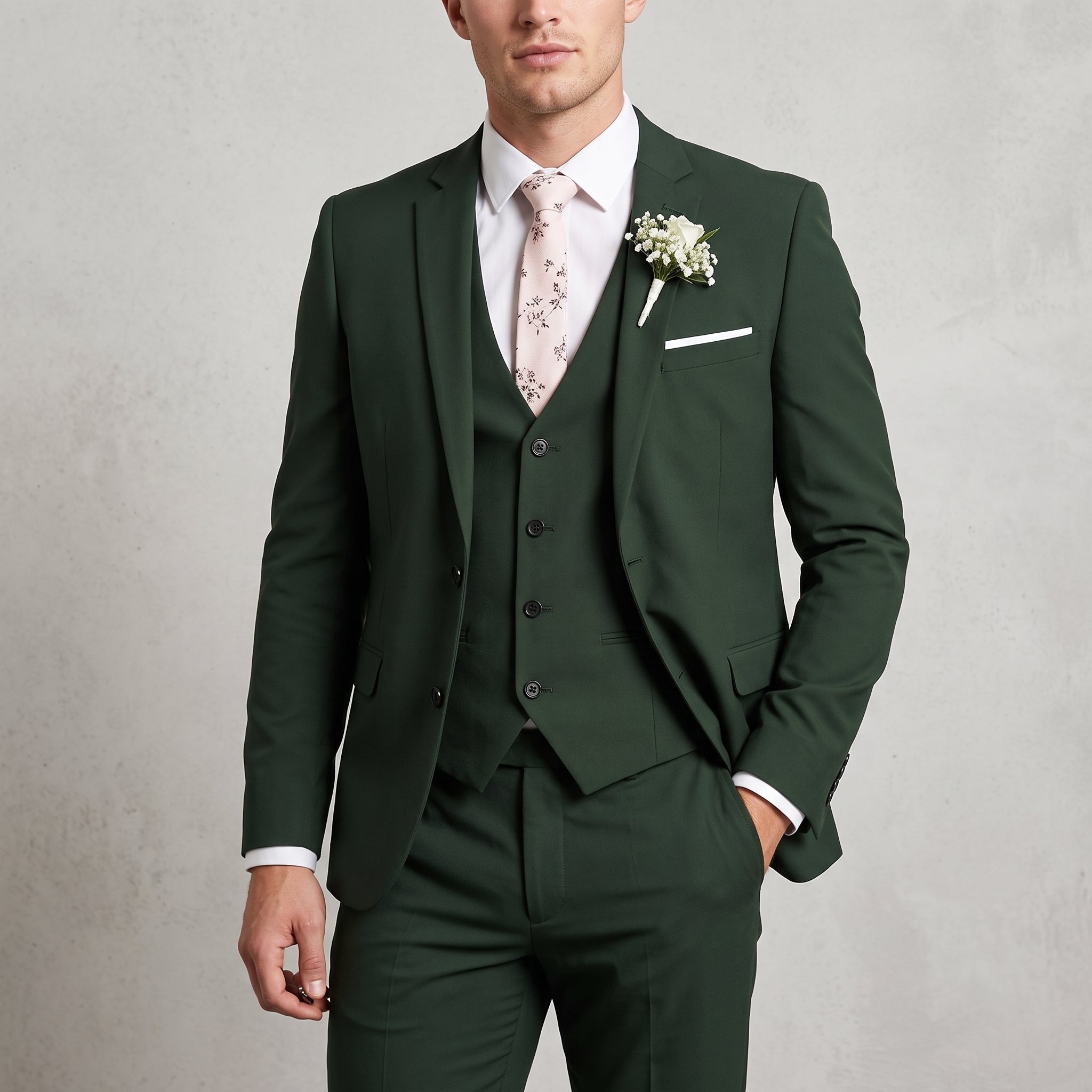 Henry – Men's Three-Piece Slim Fit Notch Lapel Wedding Guest Suit - Suits - Green - Parker&Brooks