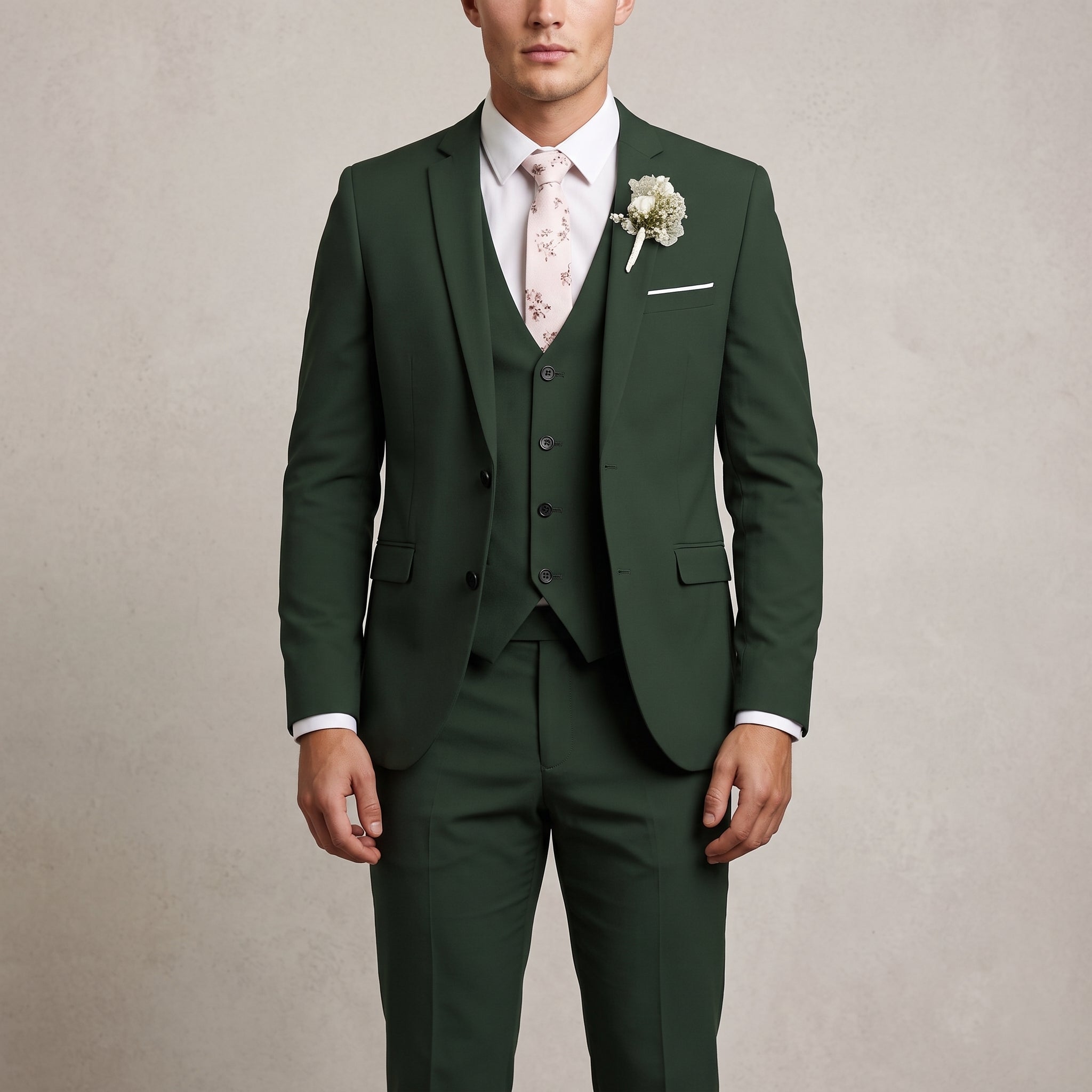 Henry – Men's Three-Piece Slim Fit Notch Lapel Wedding Guest Suit - Suits - Green - Parker&Brooks