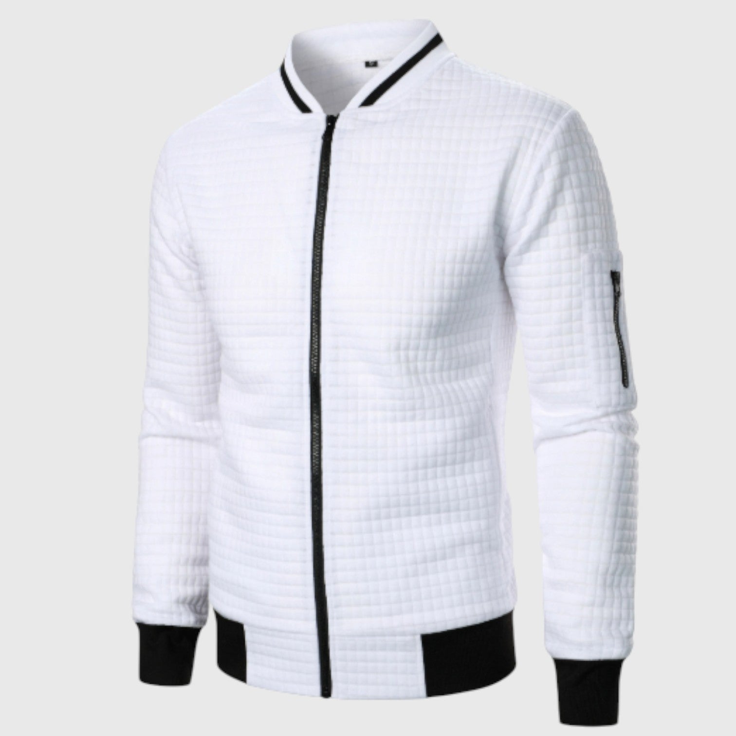 Men's Texture Jacket with Full Zip and Contrast Collar