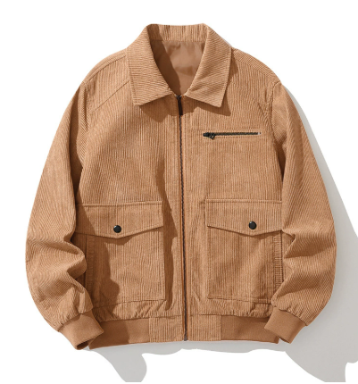 Men's Full-zipped Corduroy Jacket with Front Pockets