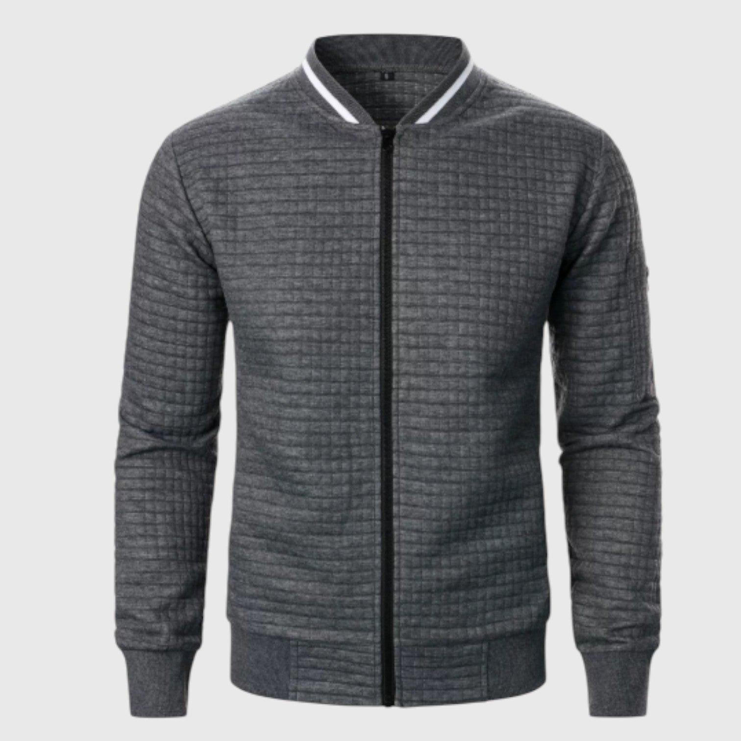 Men's Texture Jacket with Full Zip and Contrast Collar