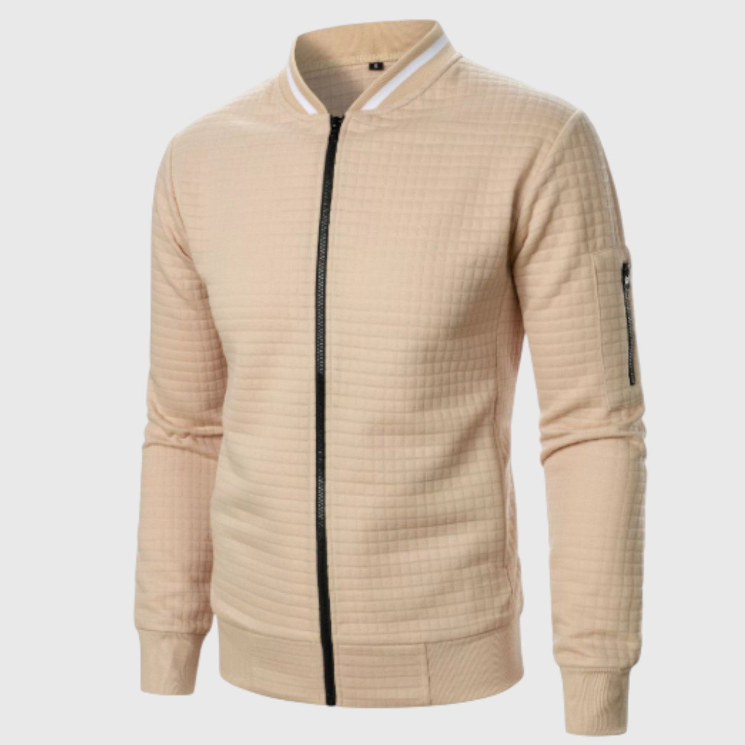 Men's Texture Jacket with Full Zip and Contrast Collar