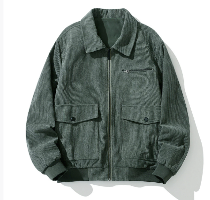 Men's Full-zipped Corduroy Jacket with Front Pockets