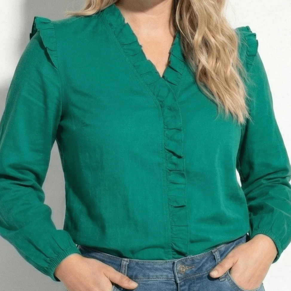 Lena – Women's Ruffled V-Neck Long-sleeved Blouse