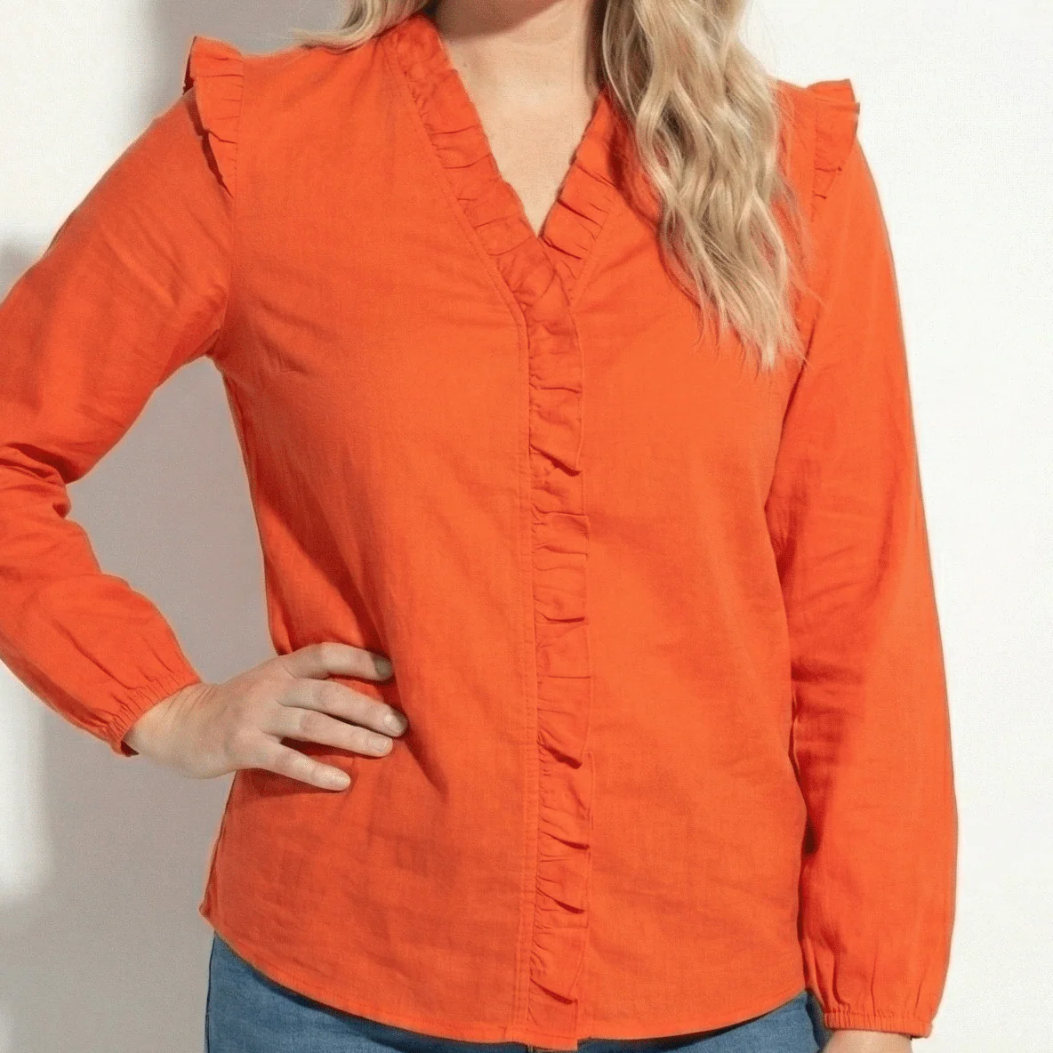 Lena – Women's Ruffled V-Neck Long-sleeved Blouse