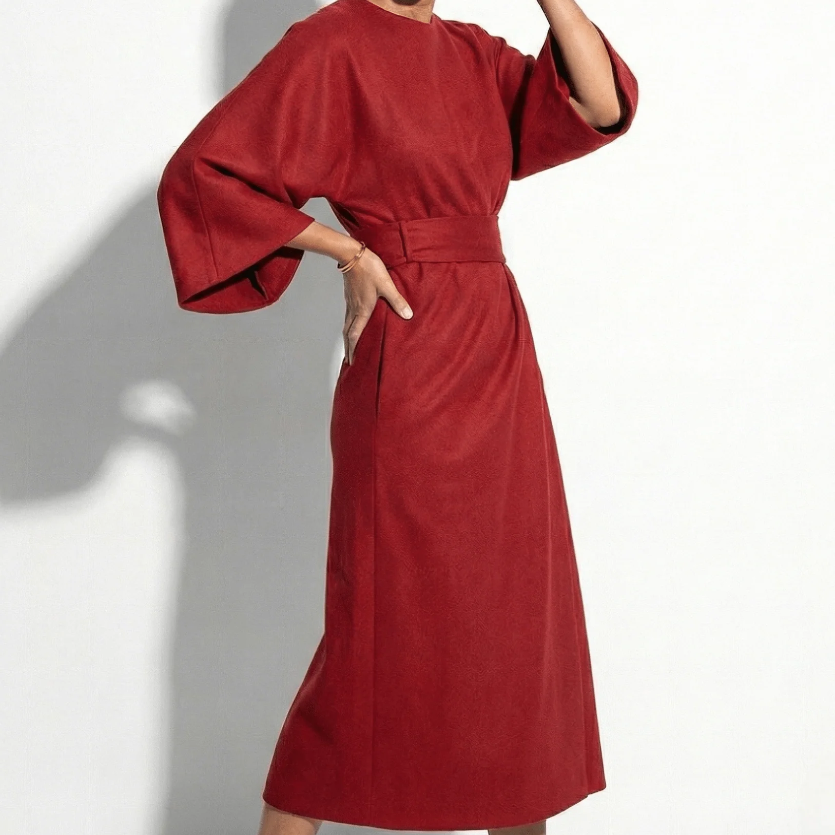 Aurora - Women's Flowy Belted Kimono Style Maxi Dress