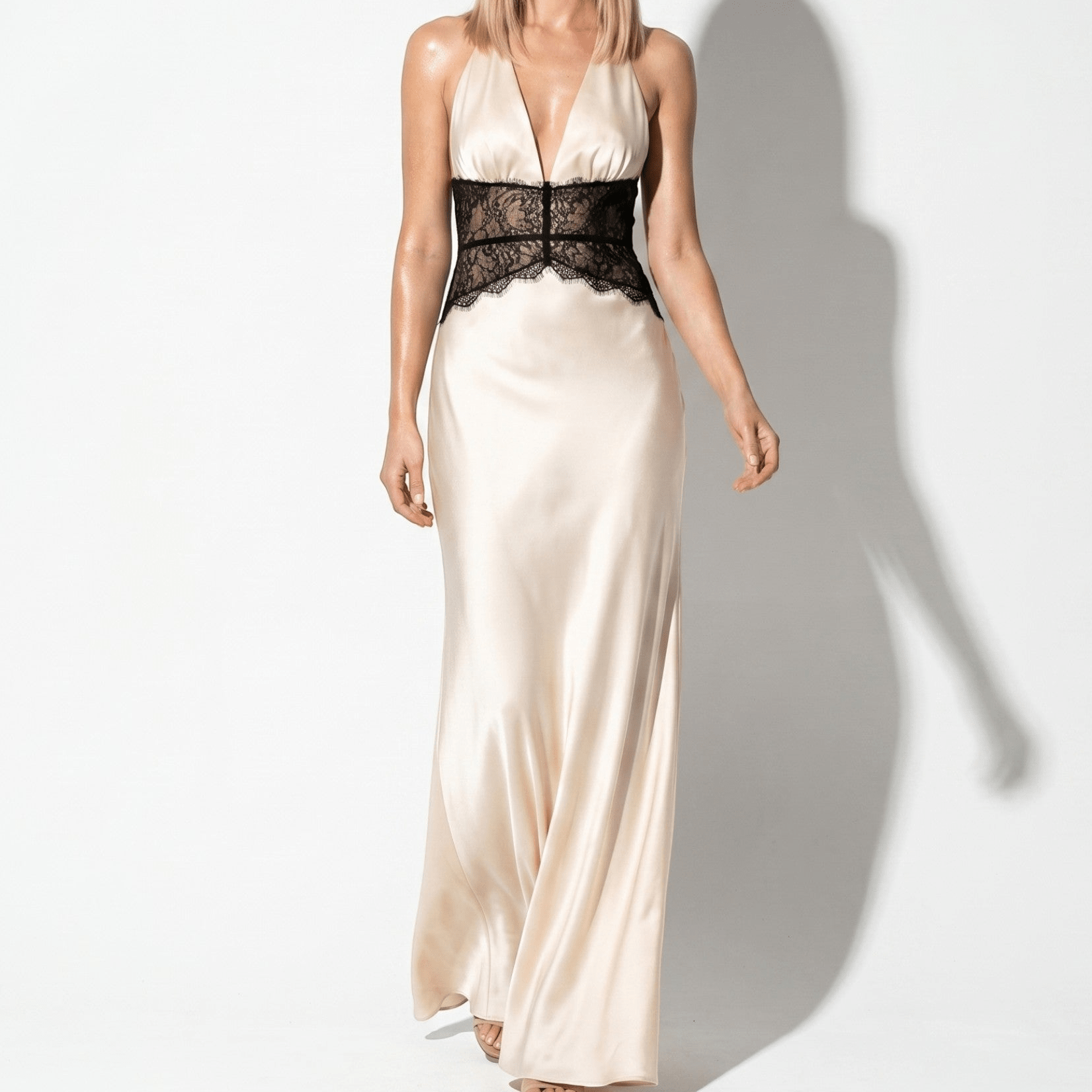 Imogen - Women's Summer Evening Lace Halter Maxi Dress - Maxi Dress - White - Parker&Brooks