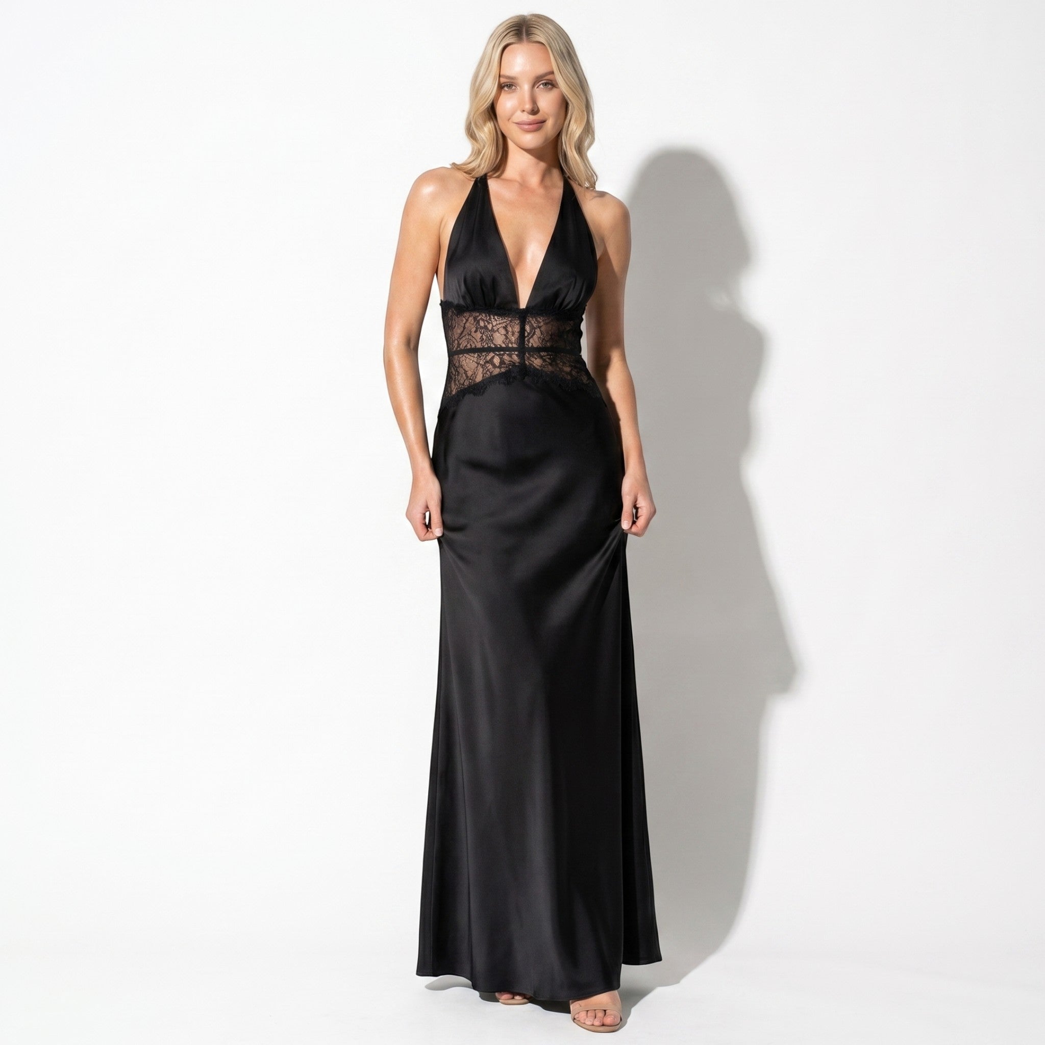 Imogen - Women's Summer Evening Lace Halter Maxi Dress - Maxi Dress - Black - Parker&Brooks