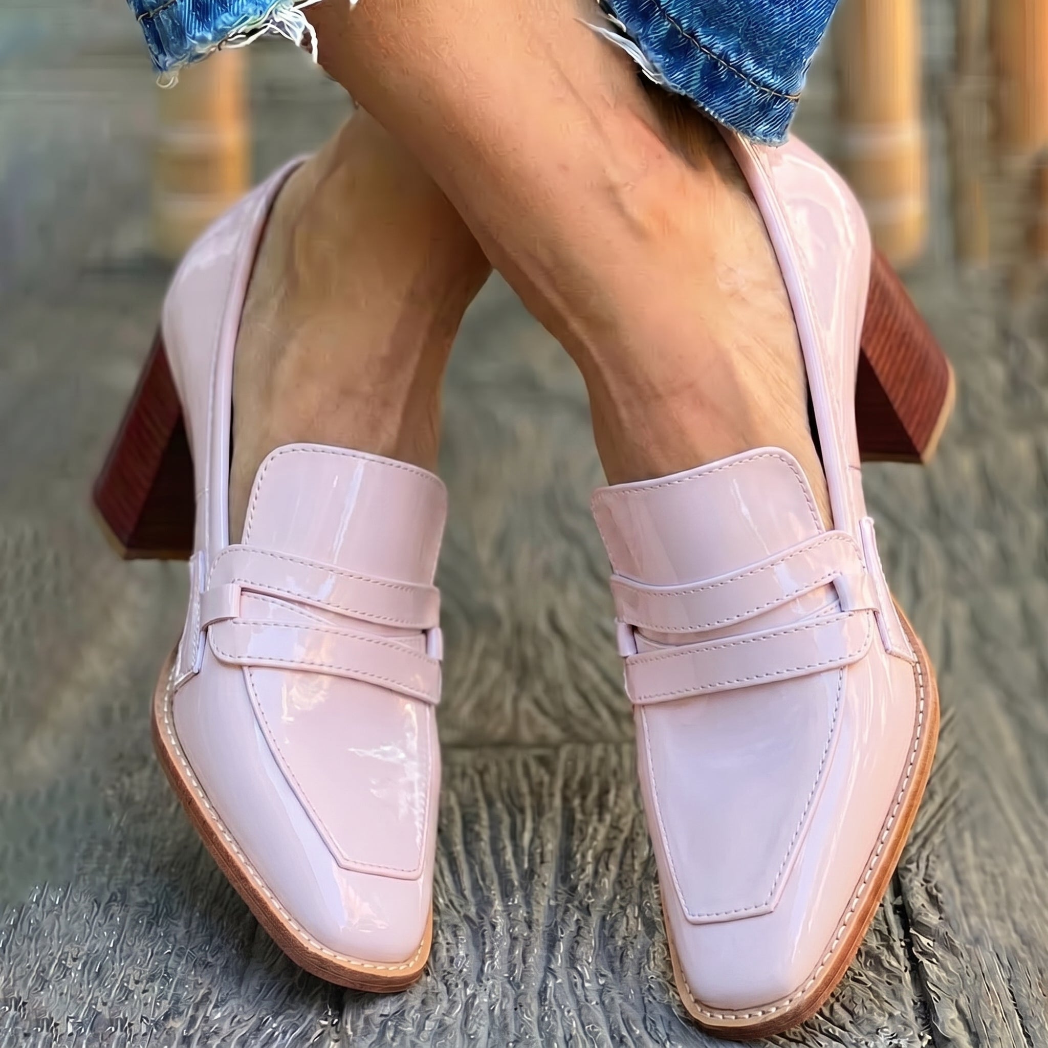 Isabell - Women's Slip - On Penny Loafers with Block Heel - Loafers - Pink - Parker&Brooks
