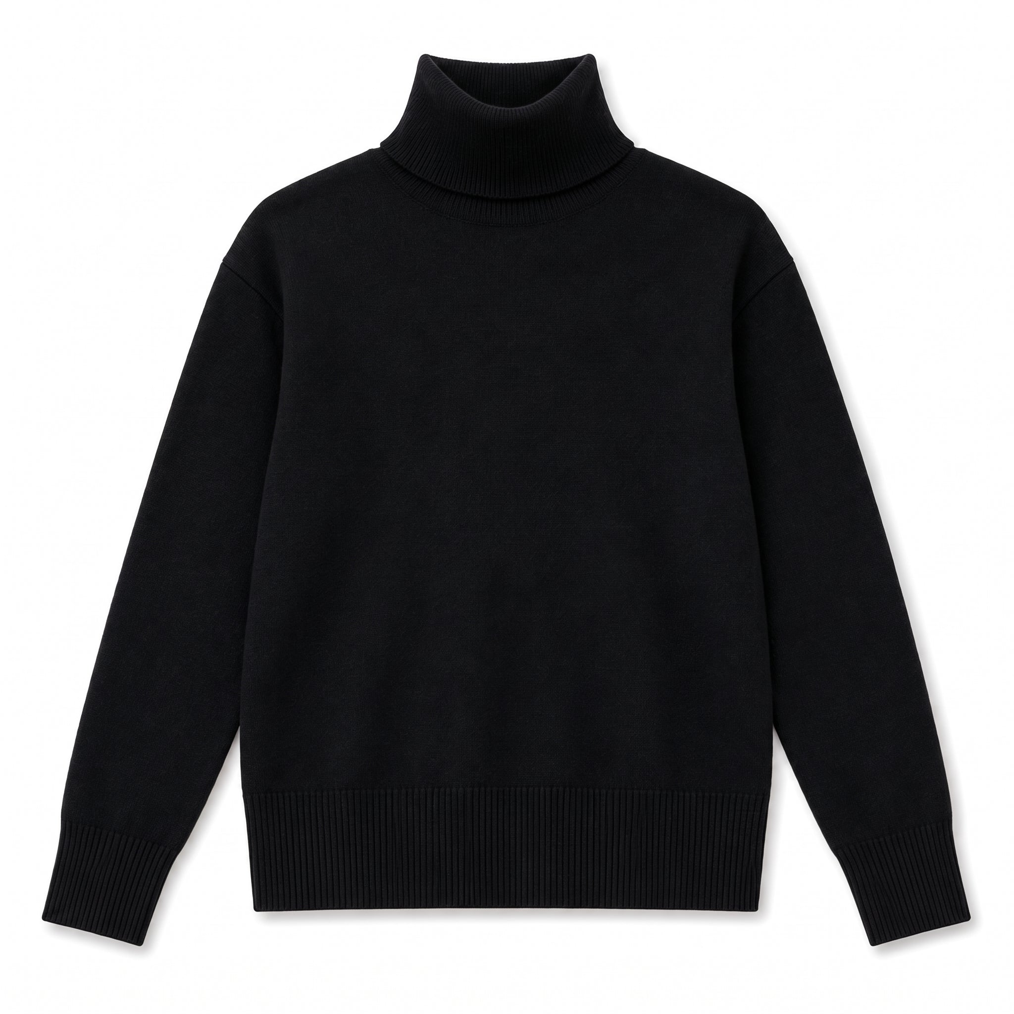 Isabella - Women's Oversized High-Neck Knit Sweater with Ribbed Cuffs - Sweaters - Black - Parker&Brooks
