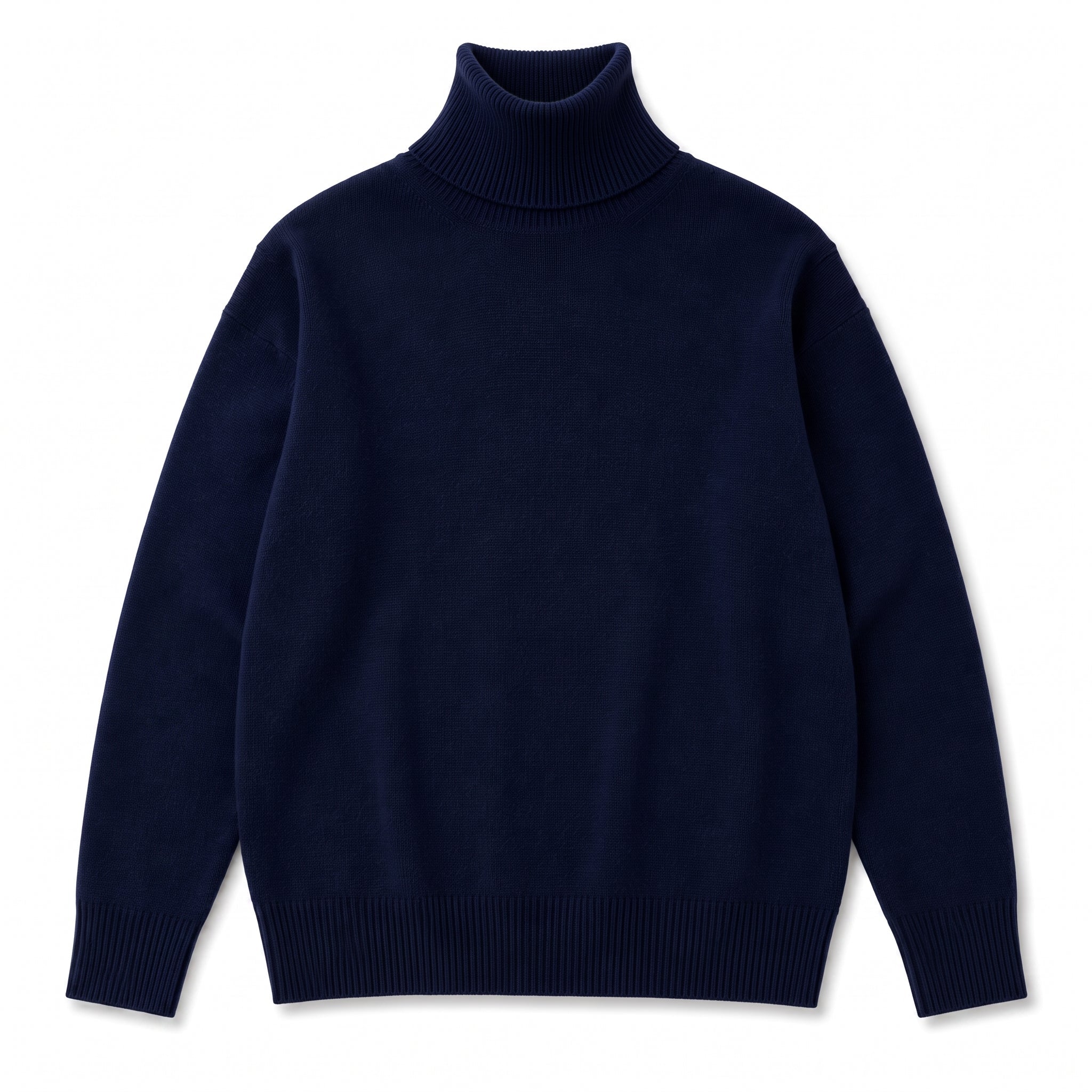 Isabella - Women's Oversized High-Neck Knit Sweater with Ribbed Cuffs - Sweaters - Navy Blue - Parker&Brooks