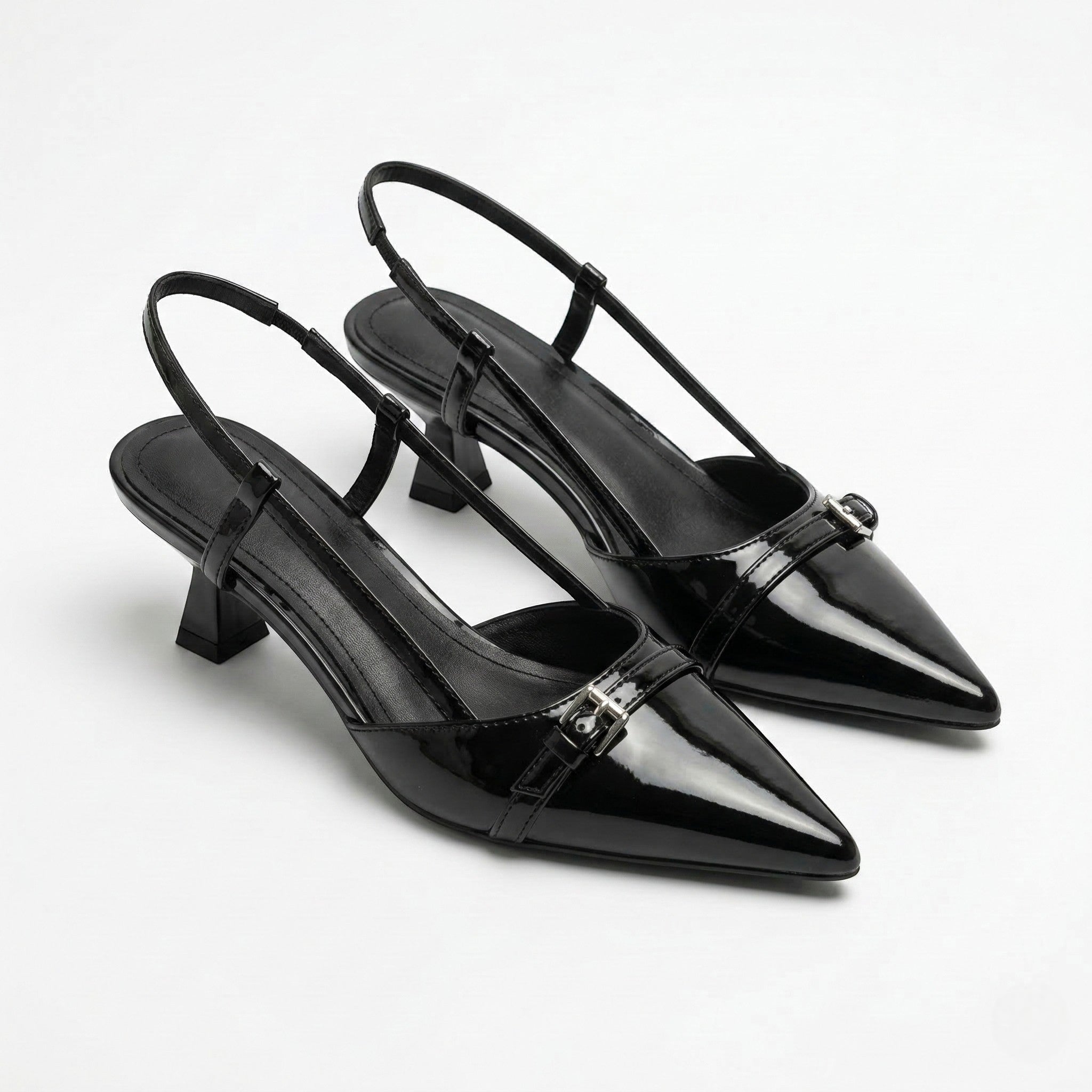 Isabella - Women's Pointed Toe Slingback Kitten Heels - Sandals - Black - Parker&Brooks