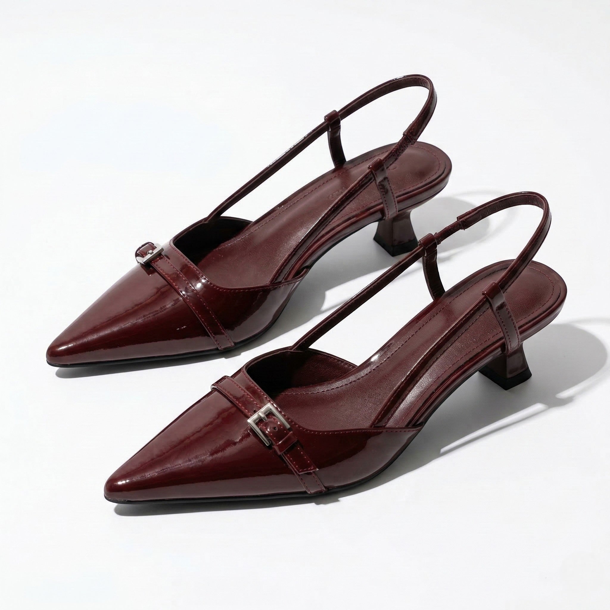 Isabella - Women's Pointed Toe Slingback Kitten Heels - Sandals - Burgundy - Parker&Brooks