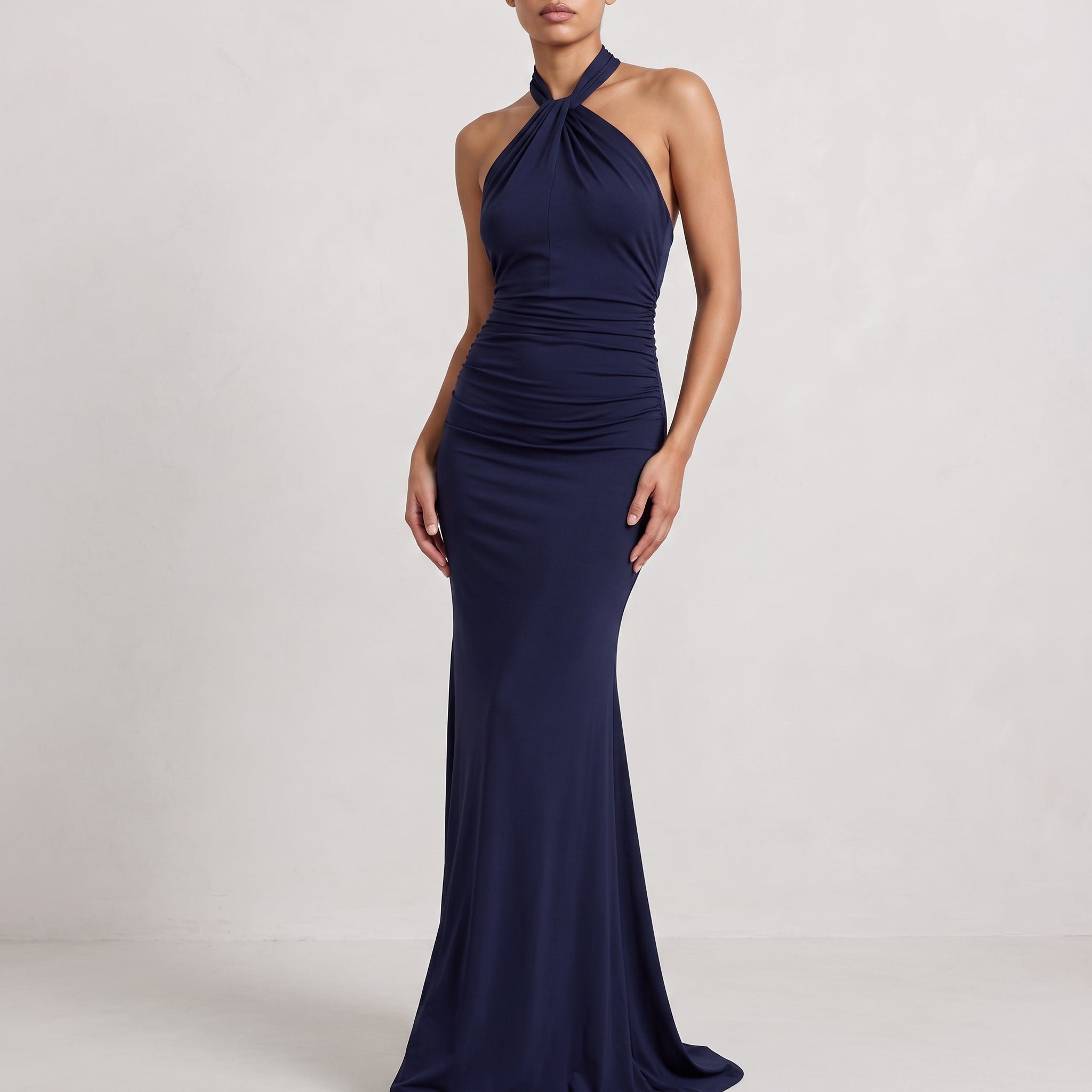 Isabella - Women's Wedding Guest Halter Twist Maxi Dress - Dresses - Navy Blue - Parker&Brooks