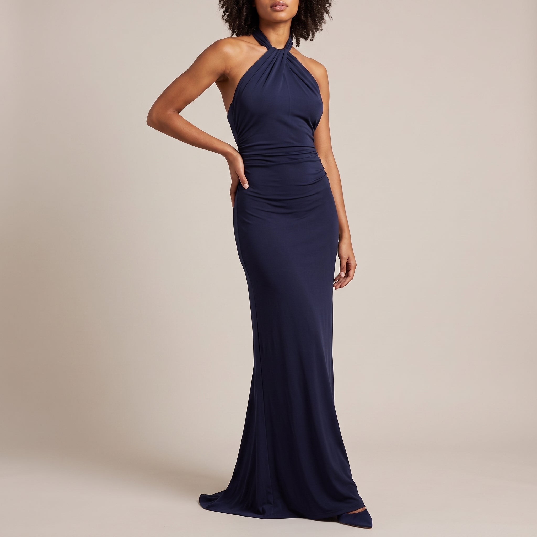 Isabella - Women's Wedding Guest Halter Twist Maxi Dress - Dresses - Navy Blue - Parker&Brooks