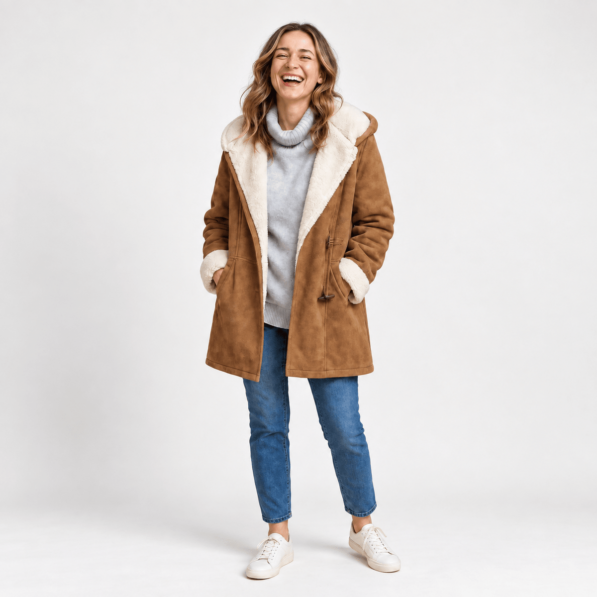 Isla - Women's Hooded Duffle Coat with Toggle Closures and Contrast Lining - Overcoats - Brown - Parker&Brooks