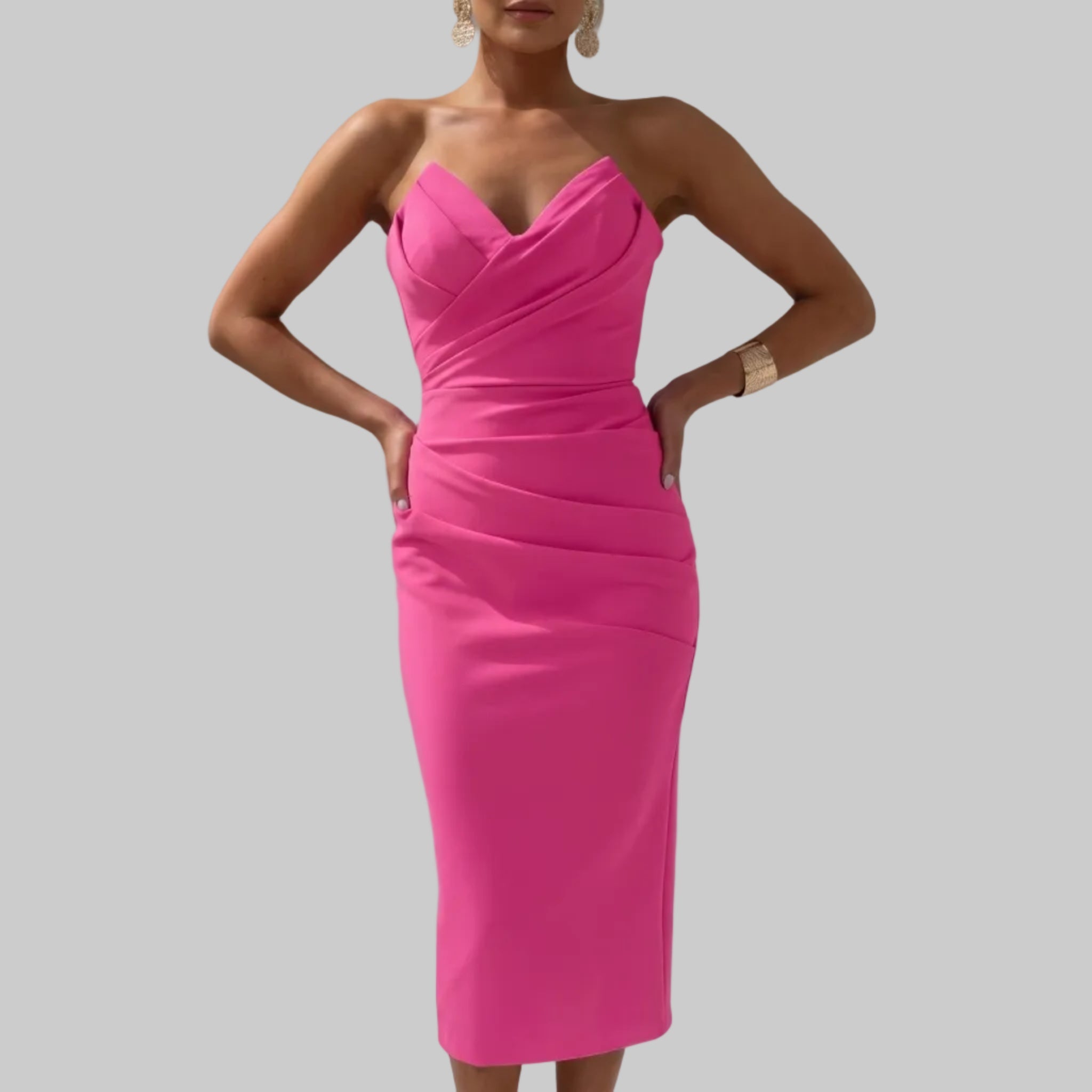 Isla - Women's Party Ruched Bodycon Midi Dress - Midi Dress - Pink - Parker&Brooks