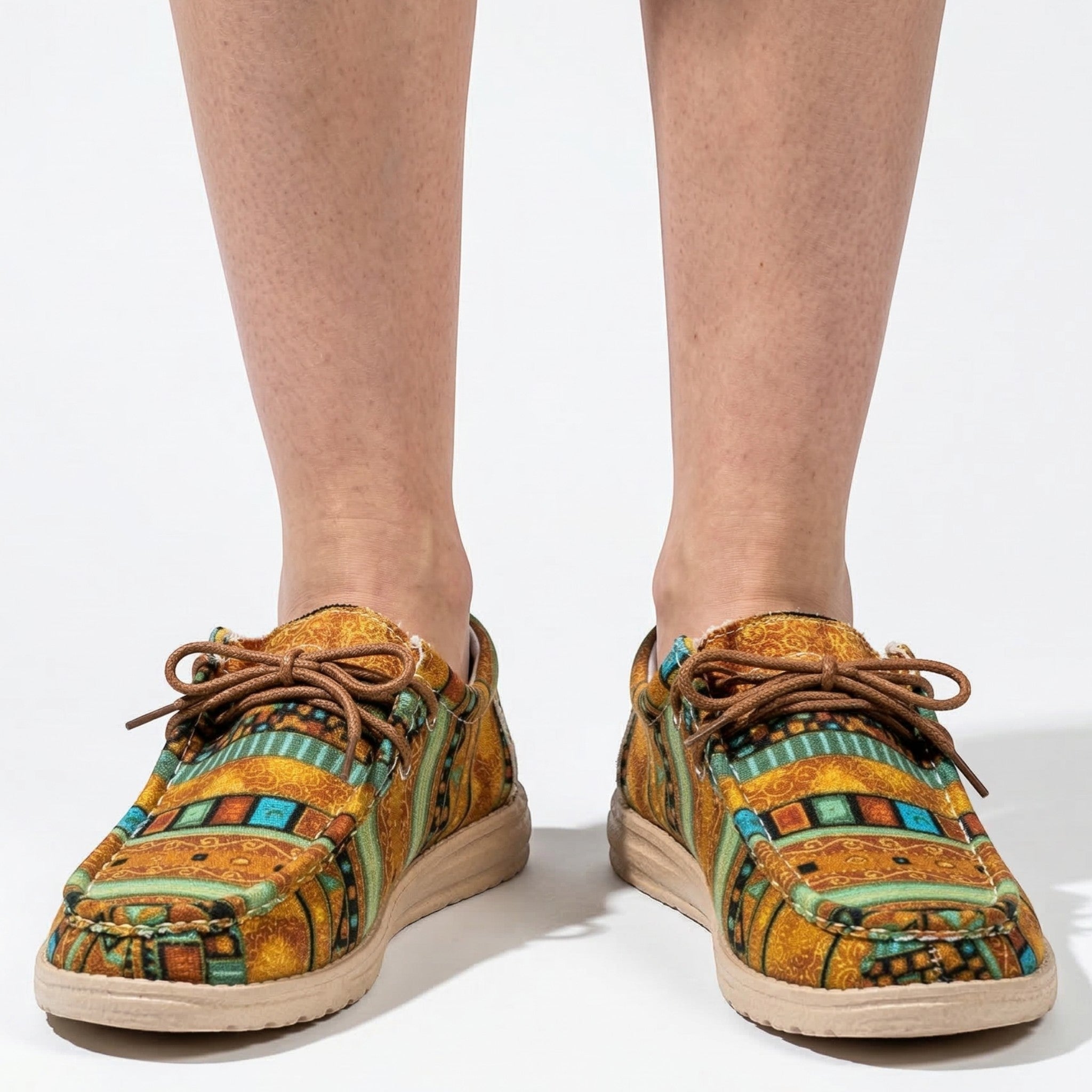 Isla - Women's Printed Moccasins - Shoes - Khaki - Parker&Brooks