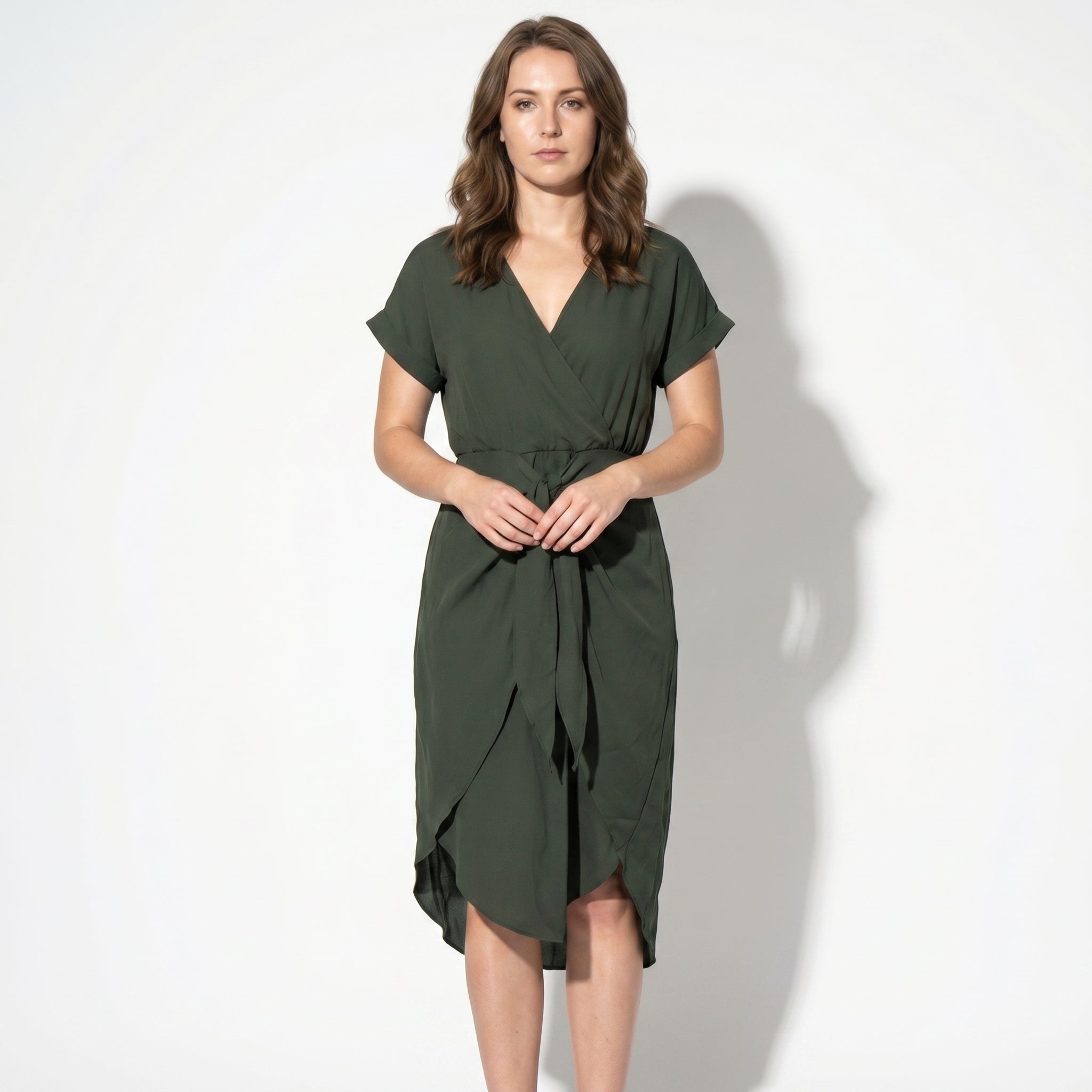 Jacky - Women's Casual Wrap Midi Dress - Midi Dresses - Green - Parker&Brooks