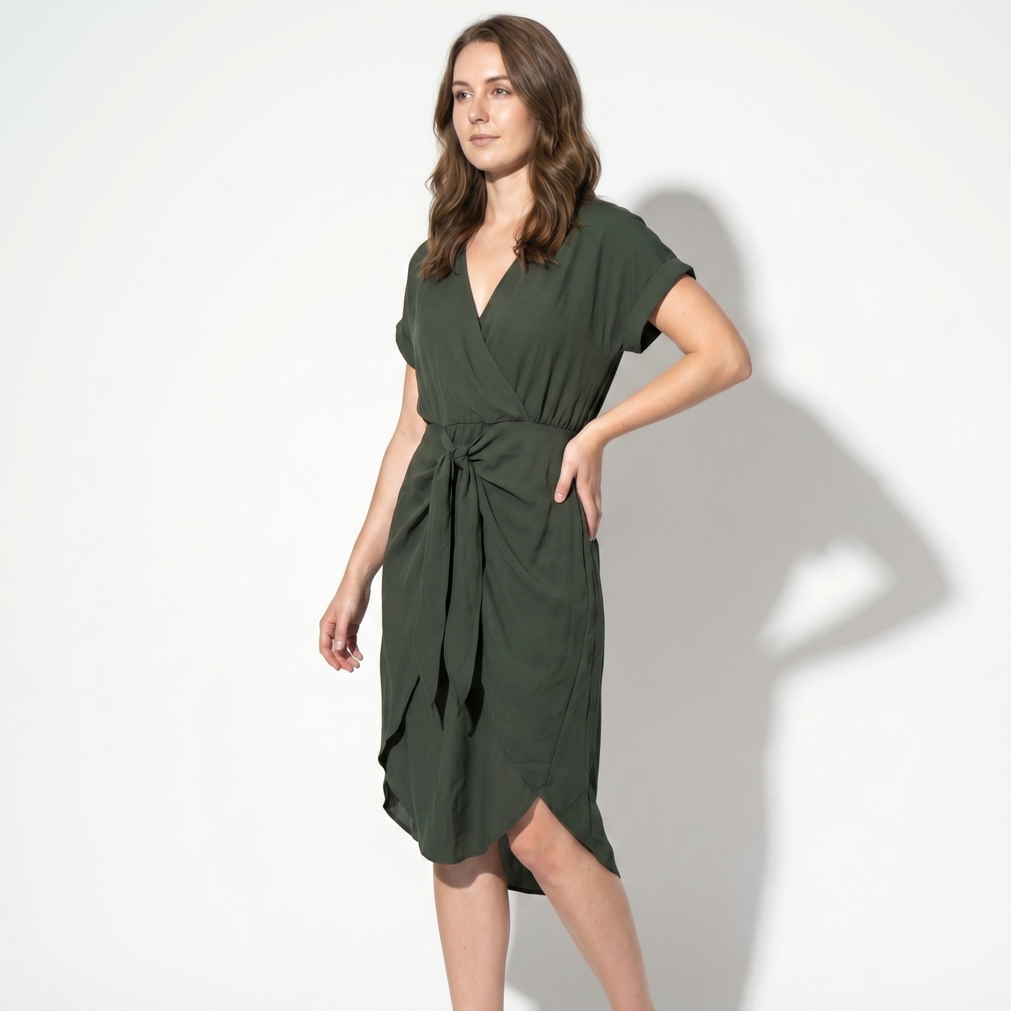 Jacky - Women's Casual Wrap Midi Dress - Midi Dresses - Green - Parker&Brooks