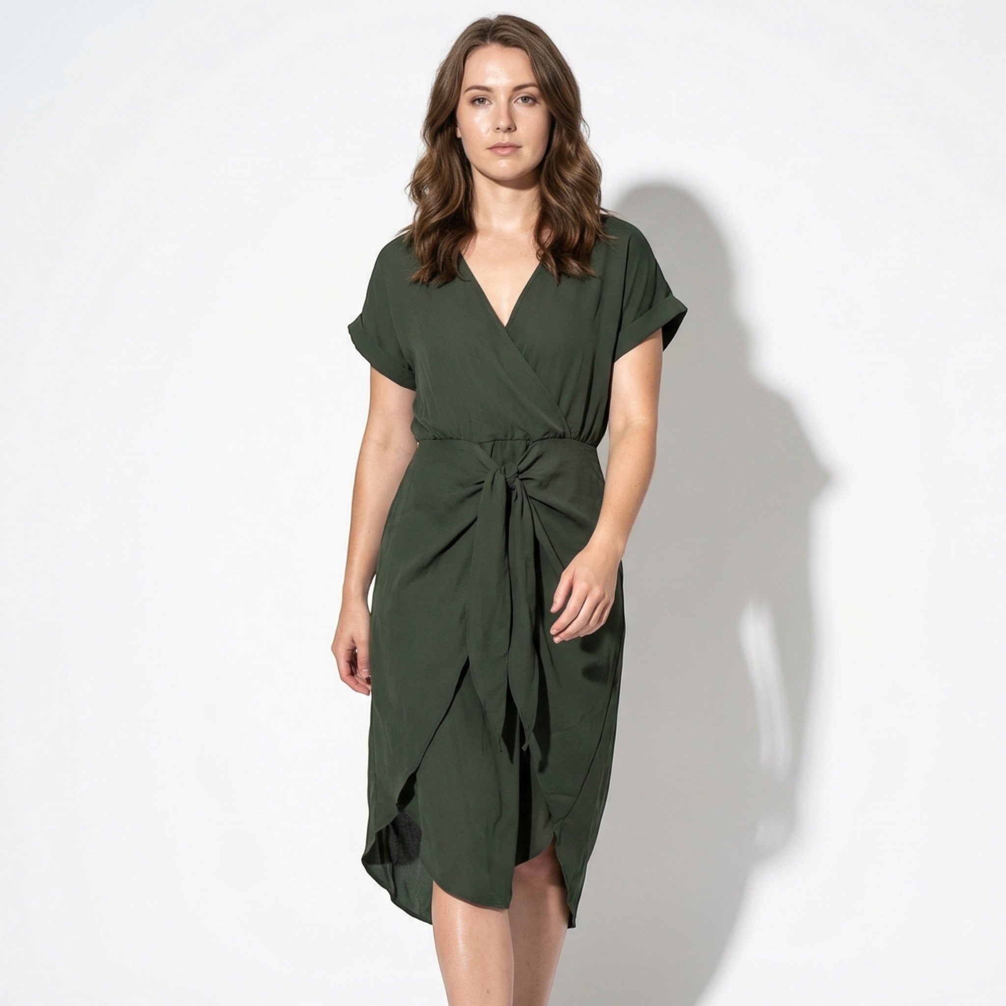 Jacky - Women's Casual Wrap Midi Dress - Midi Dresses - Green - Parker&Brooks