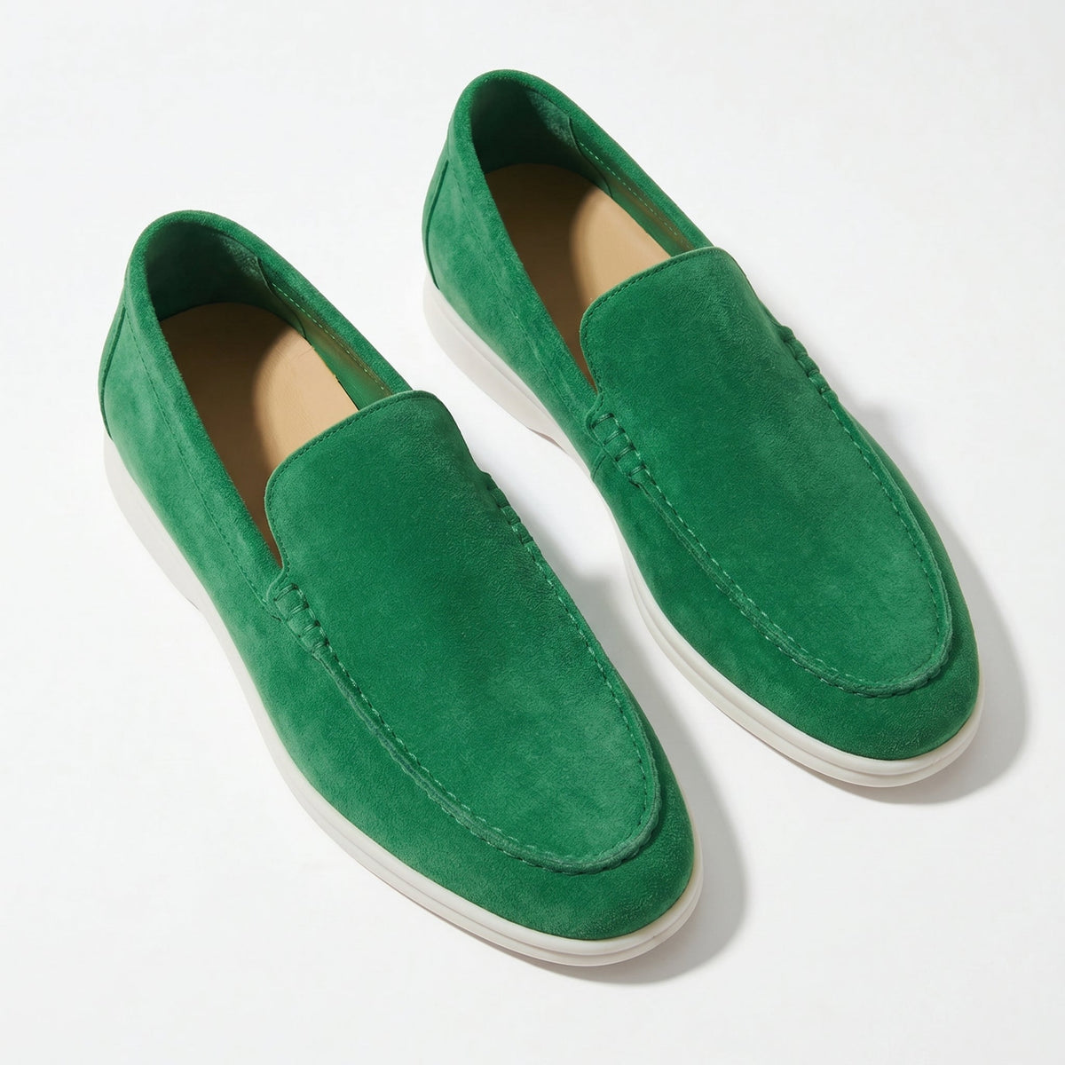 Jonathan Made In Italy Leather Slip-On Green Loafers Shoes Size 9 SKU 6897 Handmade Green Suede Leather Loafers, Men main image 4